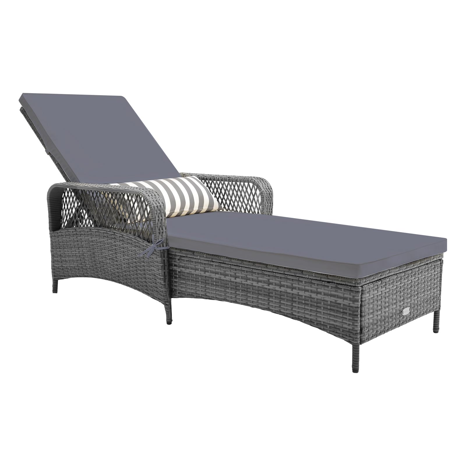 Tangkula Wicker Chaise Lounge Outdoor, Patio Rattan Reclining Chaise with 6-Gear Adjustable Backrest, Thick Padded Cushion & Removable Lumbar Pillow, Pool Lounge Chairs for Outside Balcony Backyard