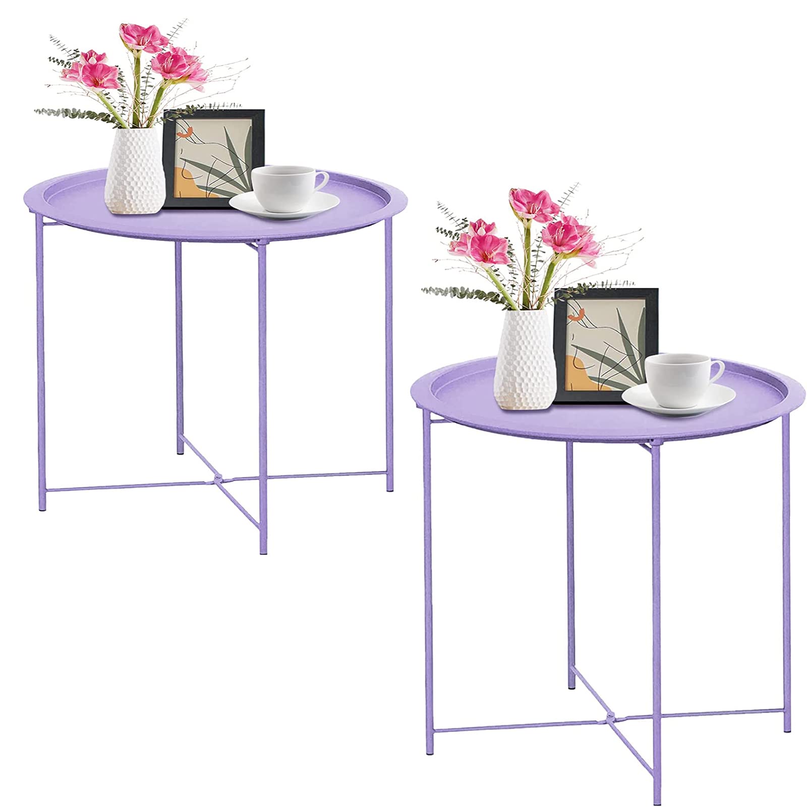 Garden 4 you End Table Set of 2, Outdoor Side Table, Small Patio Table Metal Side Table, Round Folding Side Table, for Outdoor and Living Room,Green