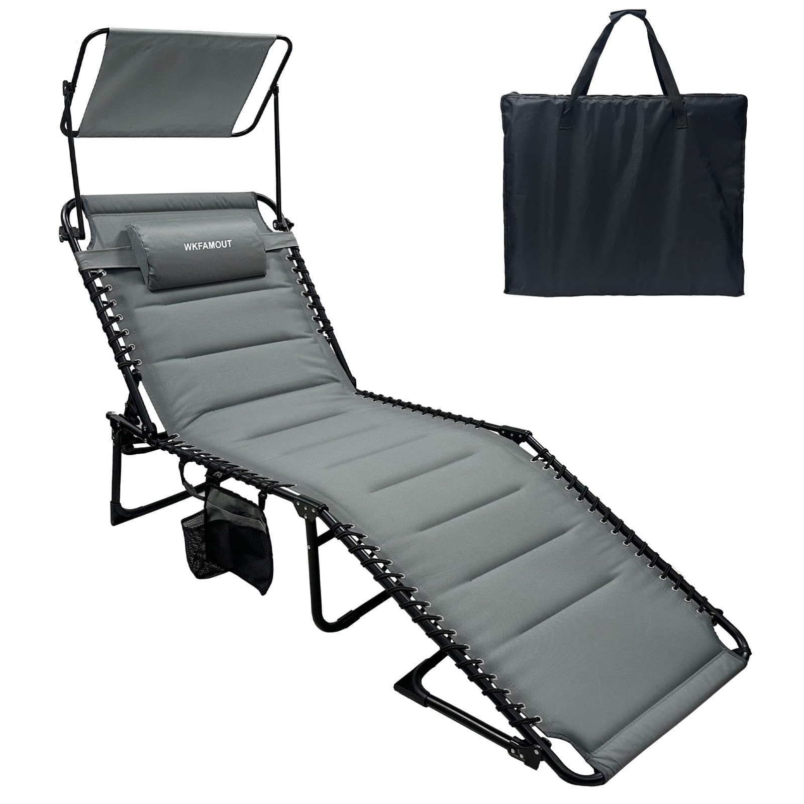Oversized Padded Outdoor Folding Lounge Chair for Adults 330Ibs Patio Chaise Lounge Chair for Outside 5-Position Adjustable Reclining Beach Chair with Pillow Pocket