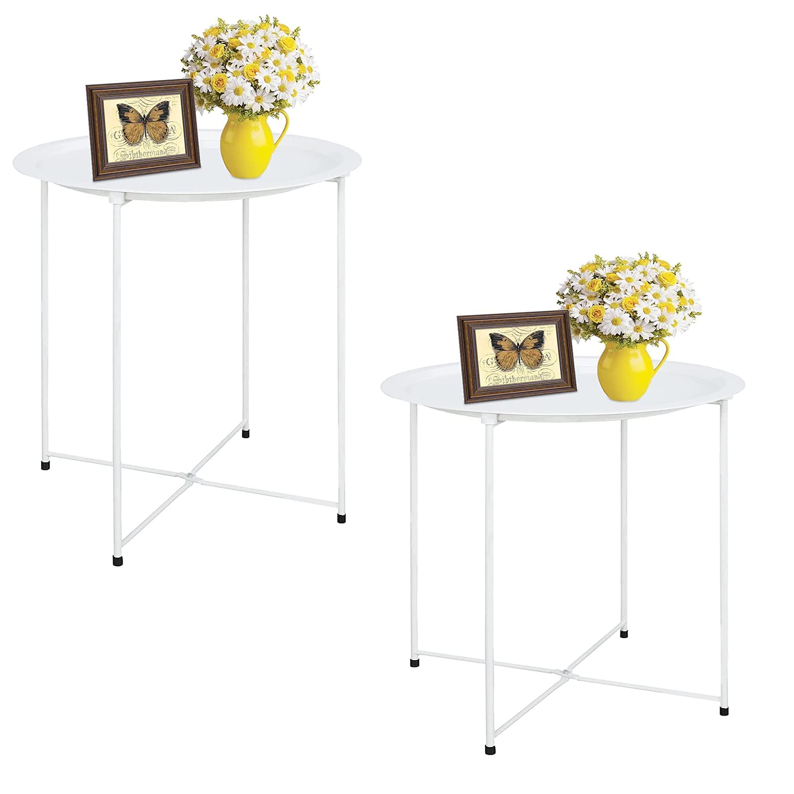 Garden 4 you End Table Set of 2, Outdoor Side Table, Small Patio Table Metal Side Table, Round Folding Side Table, for Outdoor and Living Room,Green