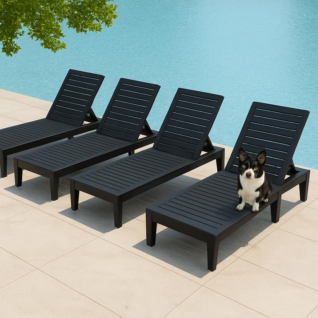 Outdoor Chaise Lounge Chair Set of 2,Waterproof & Lightweight Lounge Chair Outdoor with 5-Position Adjustable Back, Patio Lounge Chair for Garden, Pool Lounge Chairs for Poolside or Beach Use