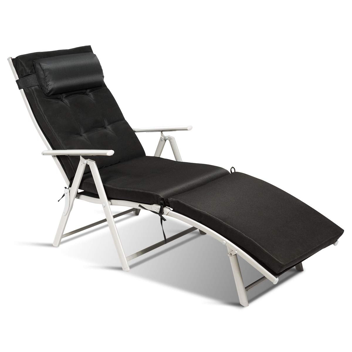 Tangkula Outdoor Folding Chaise Lounge Chair, Lightweight Recliner Chair w/ 7 Adjustable Backrest Positions, Patio Reclining Beach w/Removable Cushion & Pillow for Patio Poolside No Assembly Required