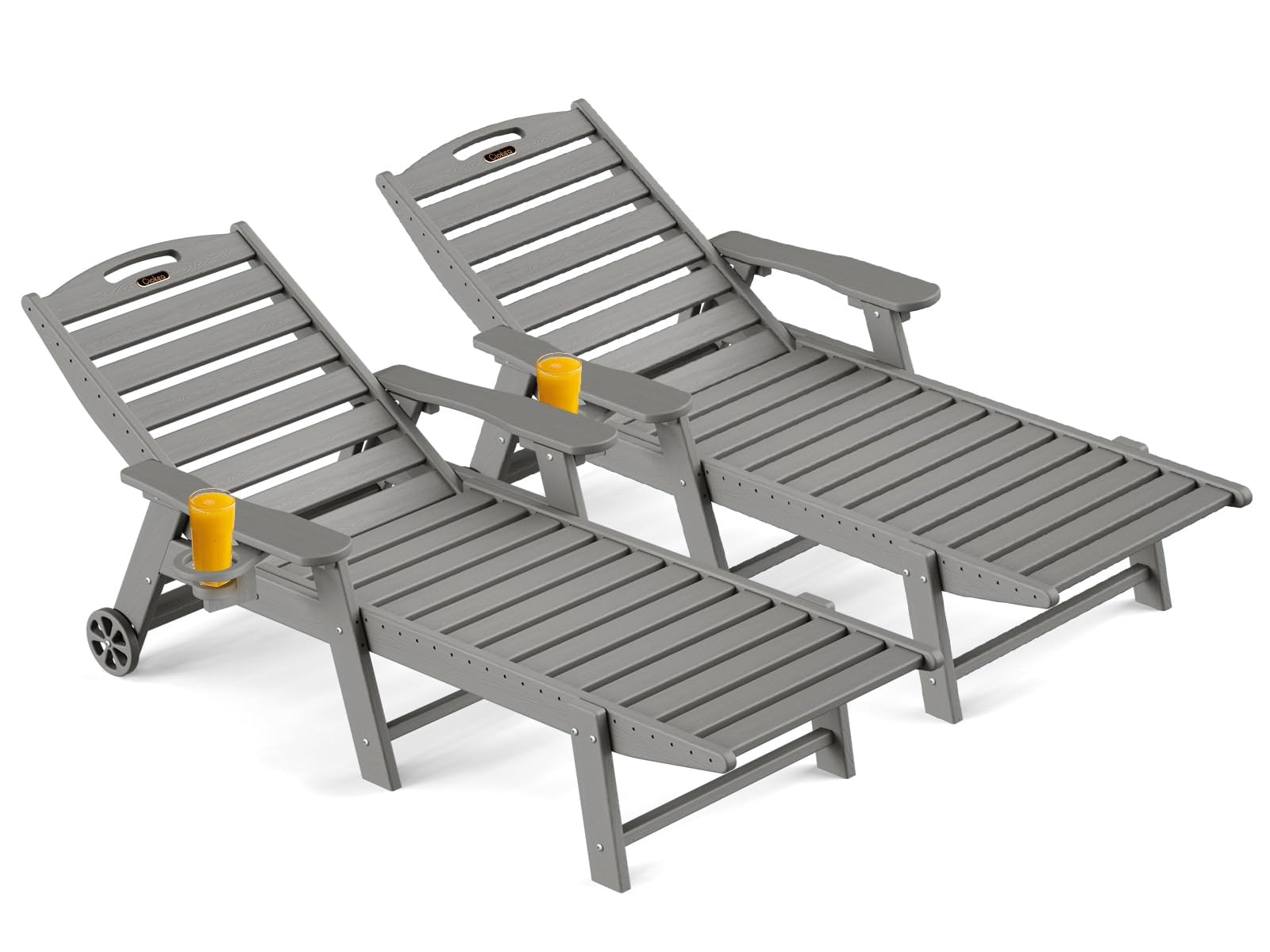 Ciokea Lounge Chair Outdoor, Oversized Chaise Lounge Chair with 5 Positions, HDPE, Patio Lounge Chair with Wheels & Cup Holder for Pool, Deck, Poolside, White