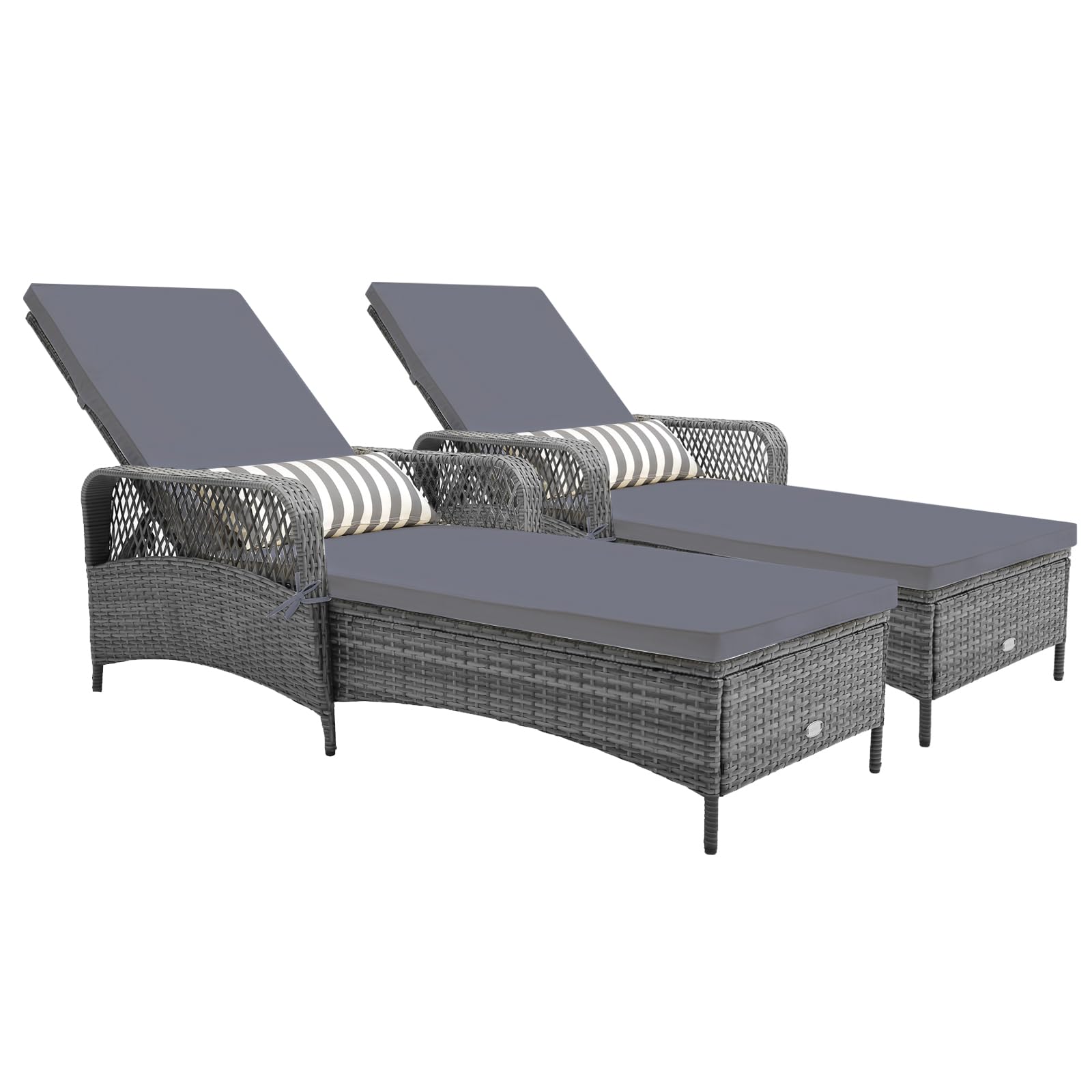 Tangkula Wicker Chaise Lounge Outdoor, Patio Rattan Reclining Chaise with 6-Gear Adjustable Backrest, Thick Padded Cushion & Removable Lumbar Pillow, Pool Lounge Chairs for Outside Balcony Backyard