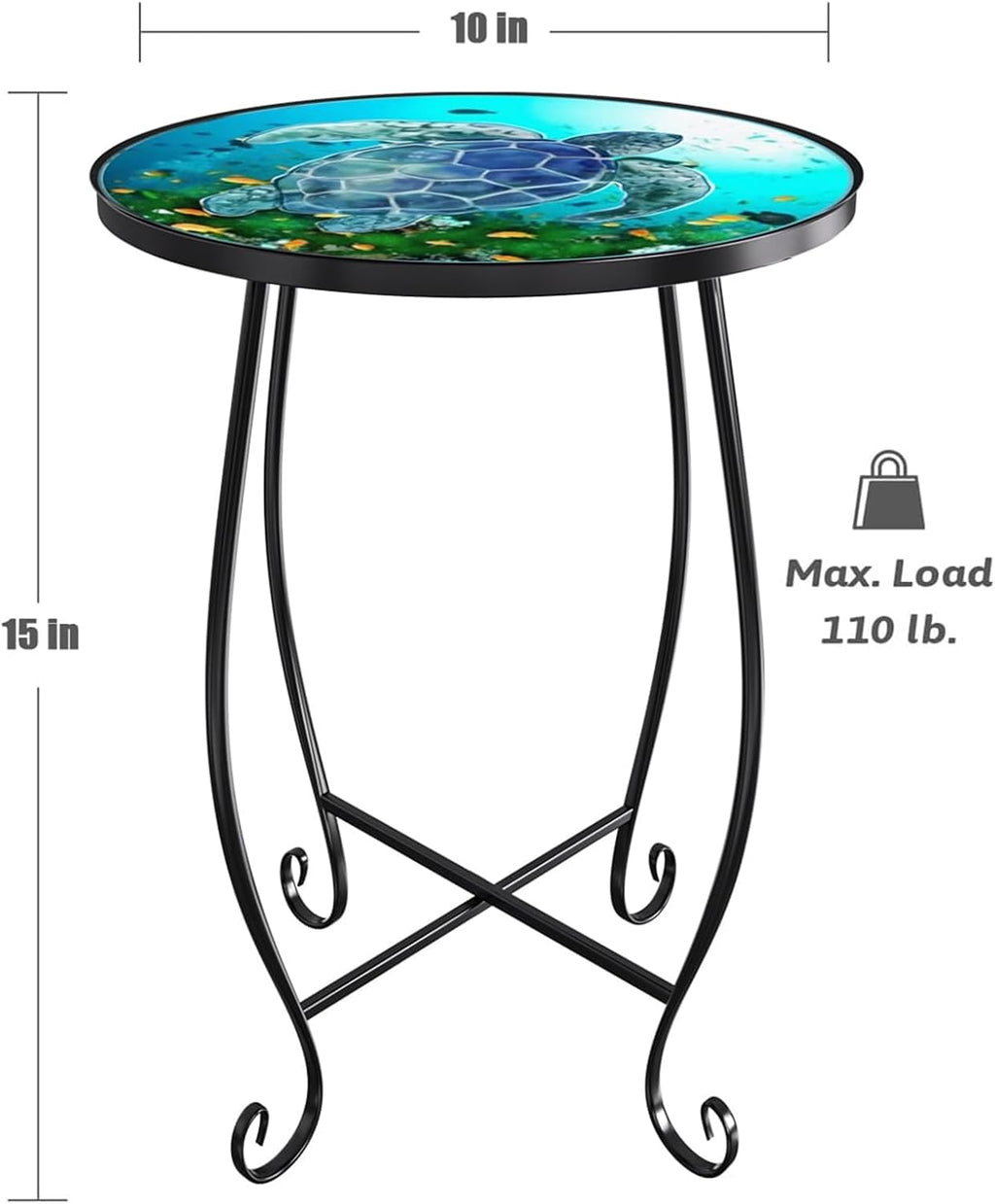 2-Pack 15 Inch Tall Mosaic Patio Side Tables Style, Metal Folding Turtle Table Set, Shatterproof Outdoor Patio Table for Porch Deck, Rust Resistant Small Garden Table (Set of 2)