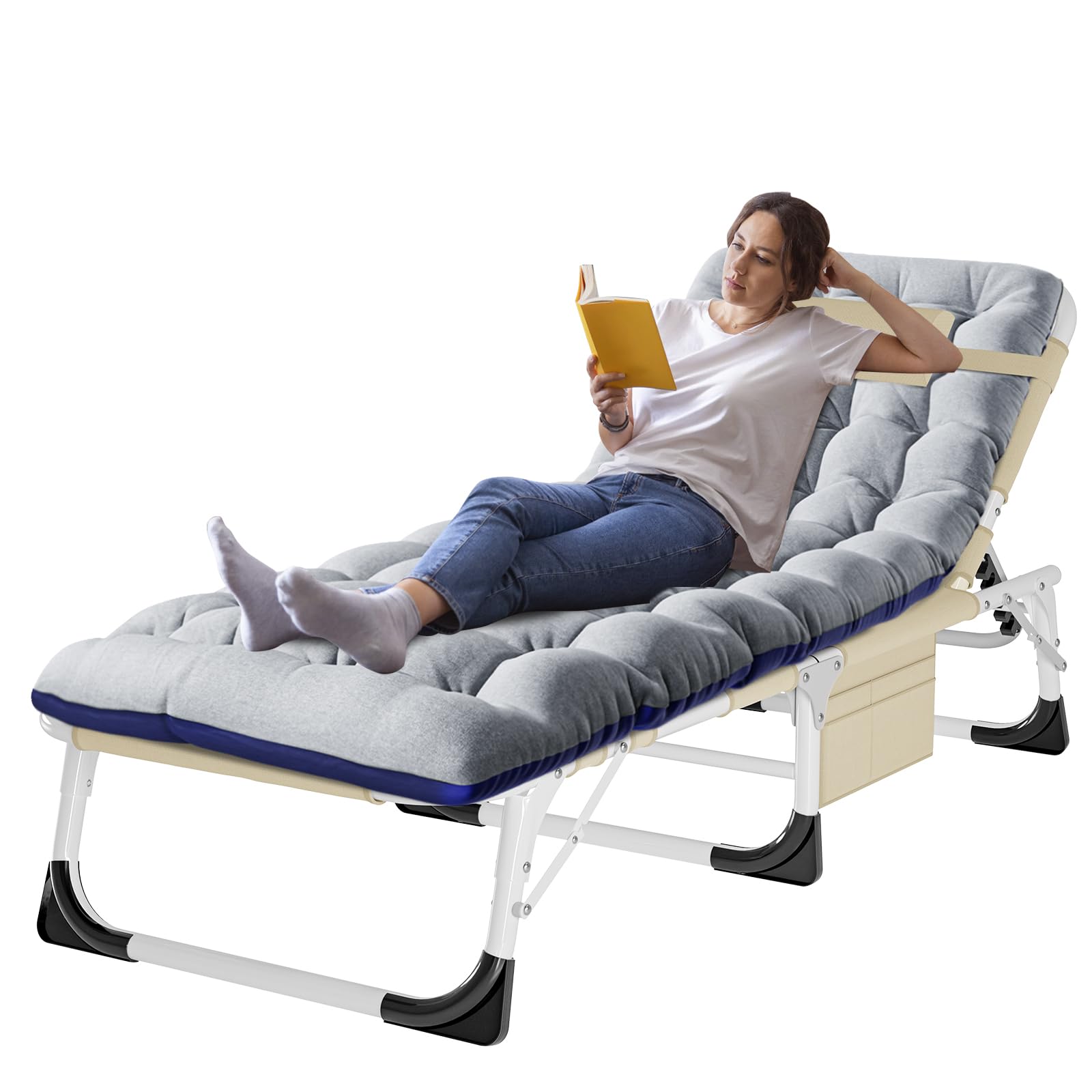 ABORON Heavy Duty Tanning Chair,Outdoor 5-Position Folding Chaise Lounge Chair with Pad,Portable Beach Lounge Chair for Outdoor Sunbathing Patio Pool Lawn Deck Poolside