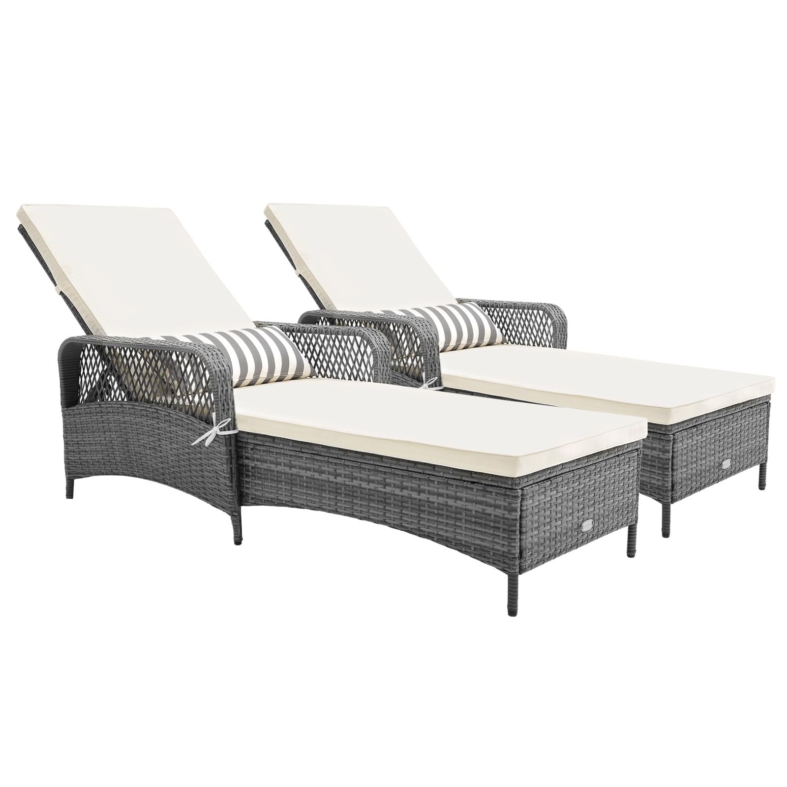 Tangkula Wicker Chaise Lounge Outdoor, Patio Rattan Reclining Chaise with 6-Gear Adjustable Backrest, Thick Padded Cushion & Removable Lumbar Pillow, Pool Lounge Chairs for Outside Balcony Backyard