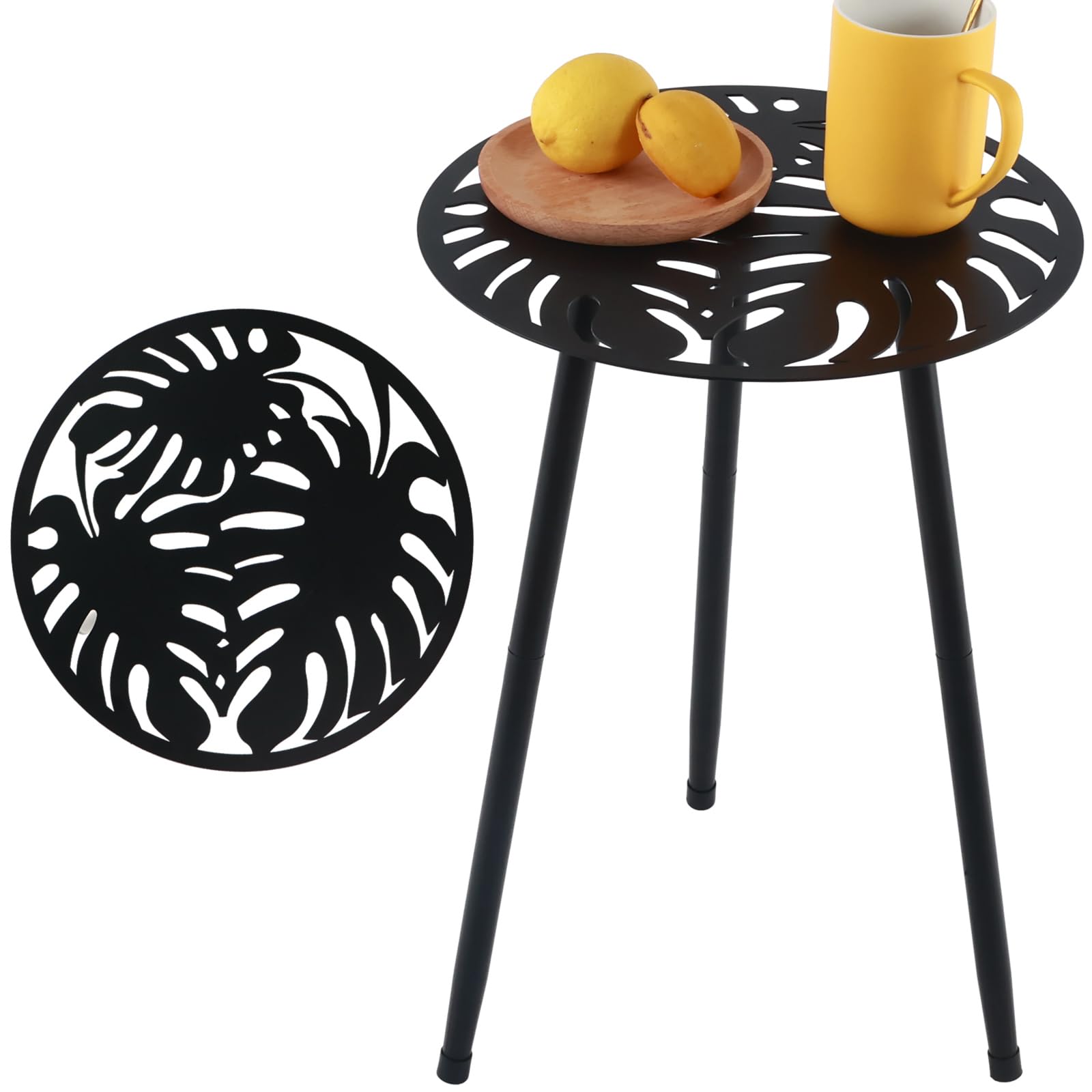 Metal Outdoor Side Tables Set of Two Small Outside Round End Table for Patio Modern Accent Garden Corner Table for Small Spaces, Balcony, Porch, Weather-Resistant, Plant Stand Indoor, Black