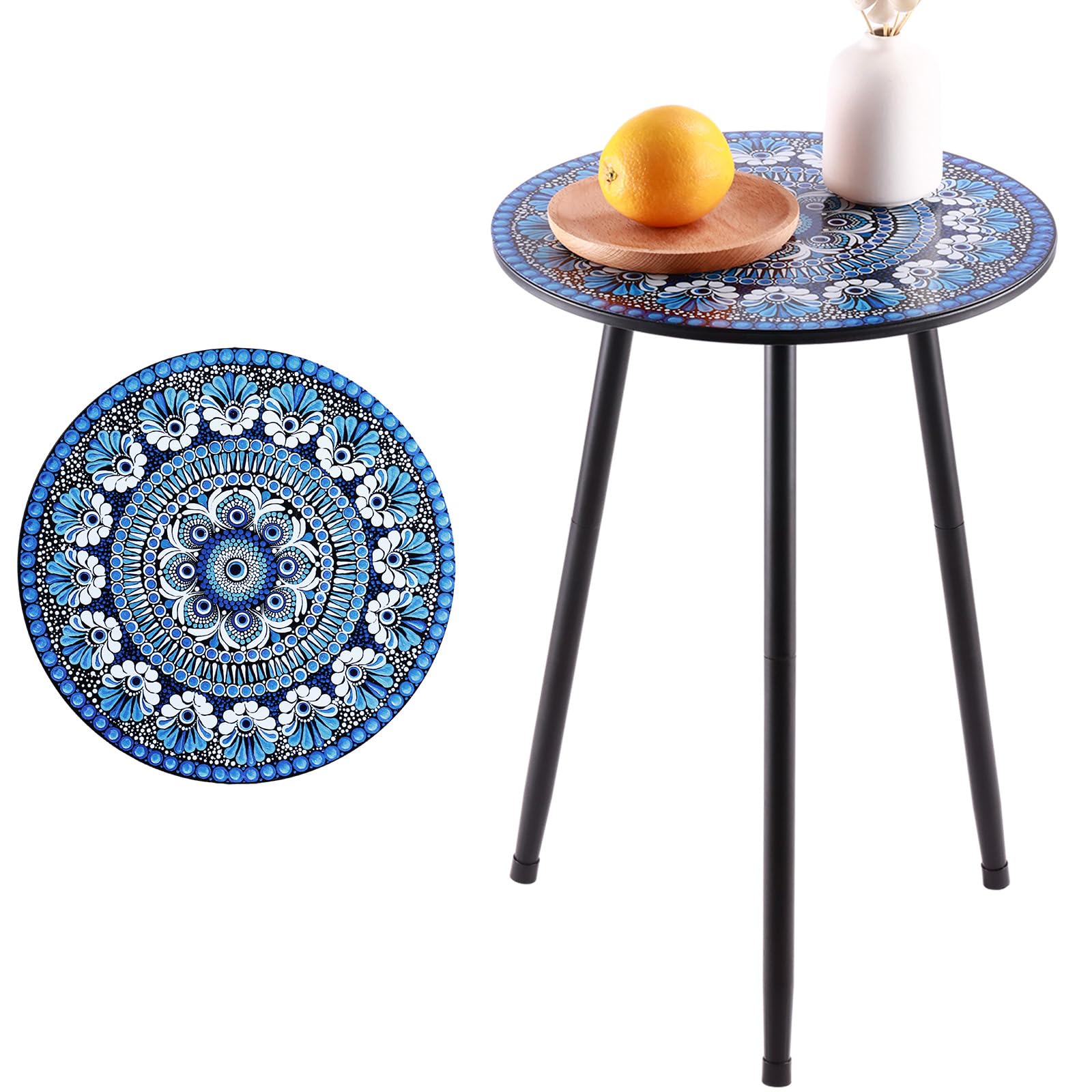 Metal Outdoor Side Tables Set of Two Small Outside Round End Table for Patio Modern Accent Garden Corner Table for Small Spaces, Balcony, Porch, Weather-Resistant, Plant Stand Indoor, Black