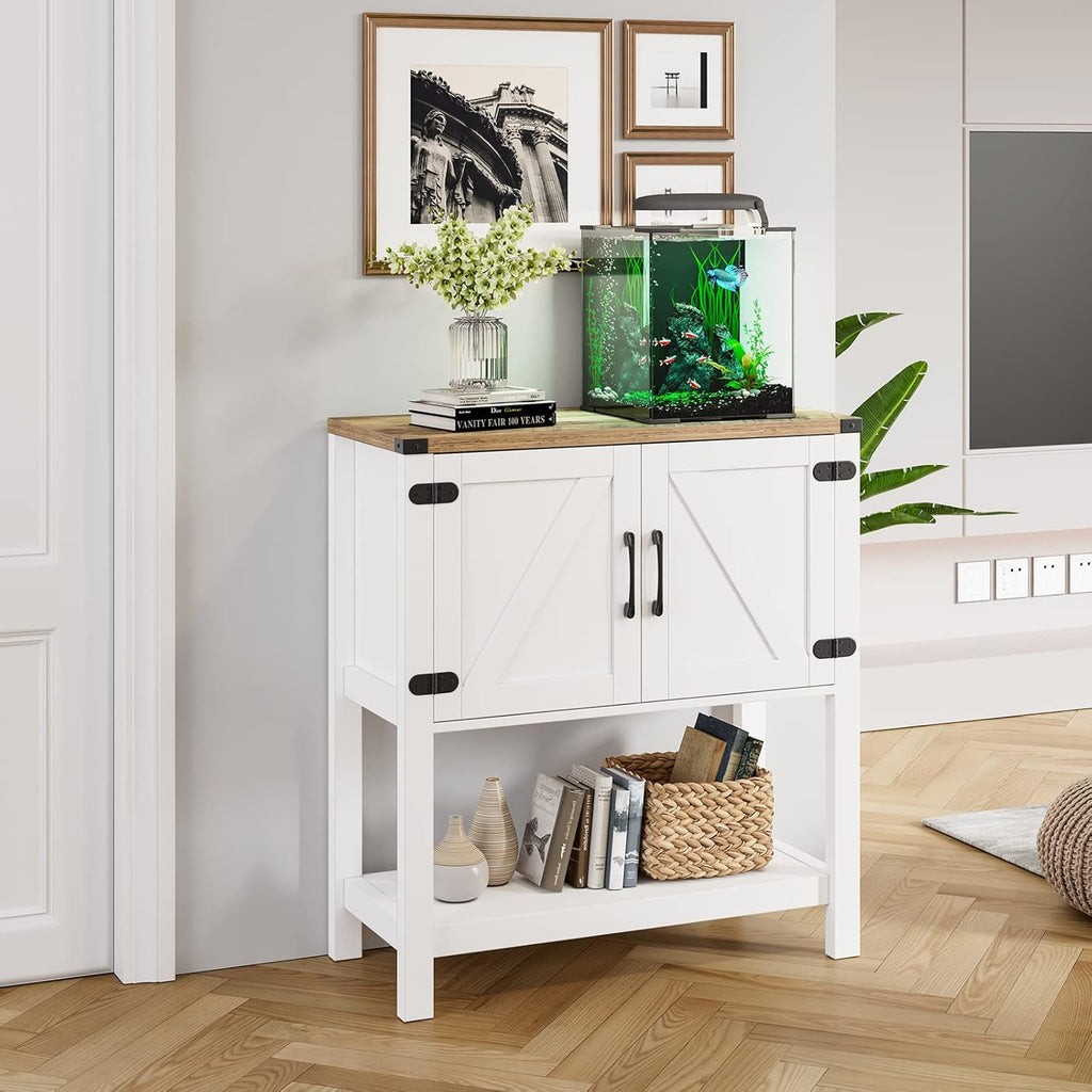 Console Table Coffee Bar Cabinet Sofa Table,31.5 L x 13.8 D x 34.65 H,Entryway Table with 2 Storage Cabinets, Farmhouse Buffet Sideboard for Kitchen, Foyer,Hallway (White)