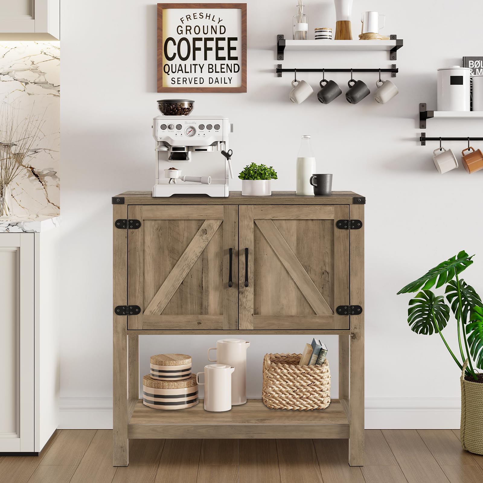 Console Table Coffee Bar Cabinet Sofa Table,31.5 L x 13.8 D x 34.65 H,Entryway Table with 2 Storage Cabinets, Farmhouse Buffet Sideboard for Kitchen, Foyer,Hallway (White)