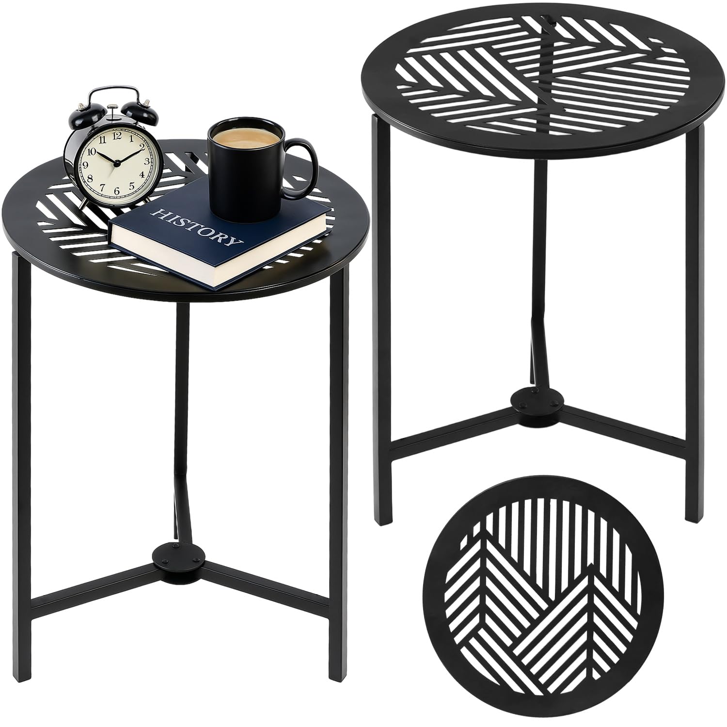 Party Zealot Set of 2 Small Round Metal Side Tables, 13-Inch Black Outdoor End Tables for Patio, Balcony, Porch or Garden – Weather-Resistant Corner Coffee Table for Small Spaces & Indoor Plant Stand