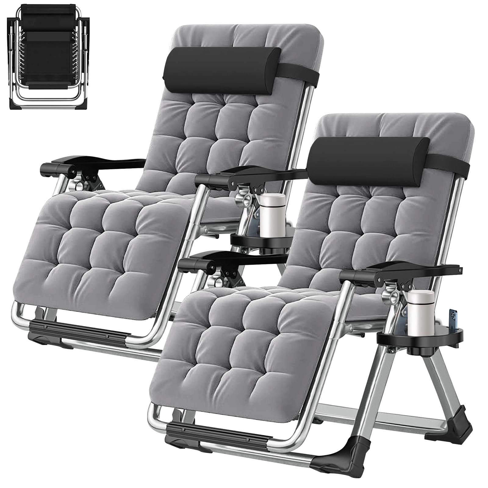 ABORON Zero Gravity Chair,Premium Outdoor Lawn Folding Lounge Chairs,Sturdy Adjustable Reclining Patio Chairs with Removable Cushion,Headrest & Tray