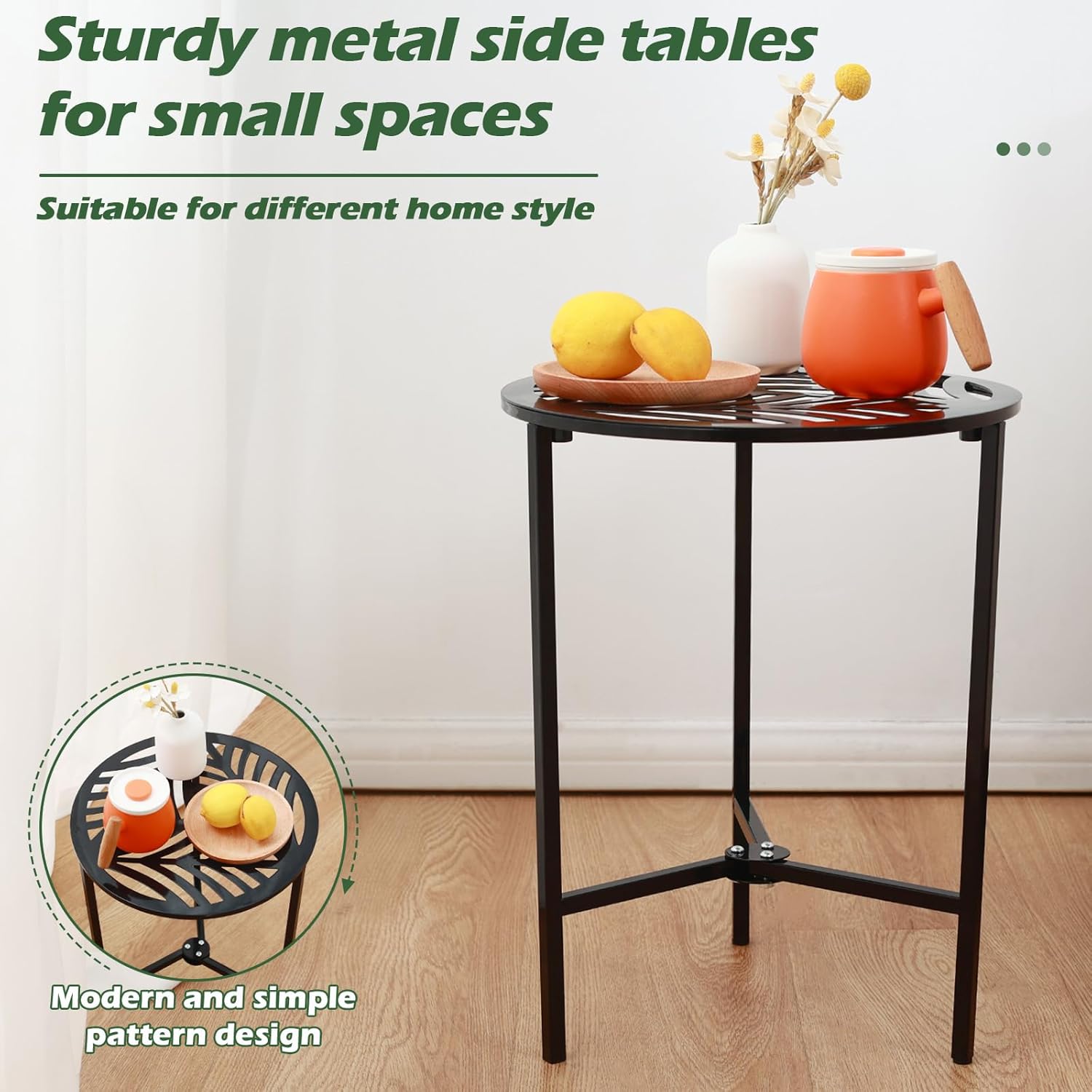 Party Zealot Set of 2 Small Round Metal Side Tables, 13-Inch Black Outdoor End Tables for Patio, Balcony, Porch or Garden – Weather-Resistant Corner Coffee Table for Small Spaces & Indoor Plant Stand