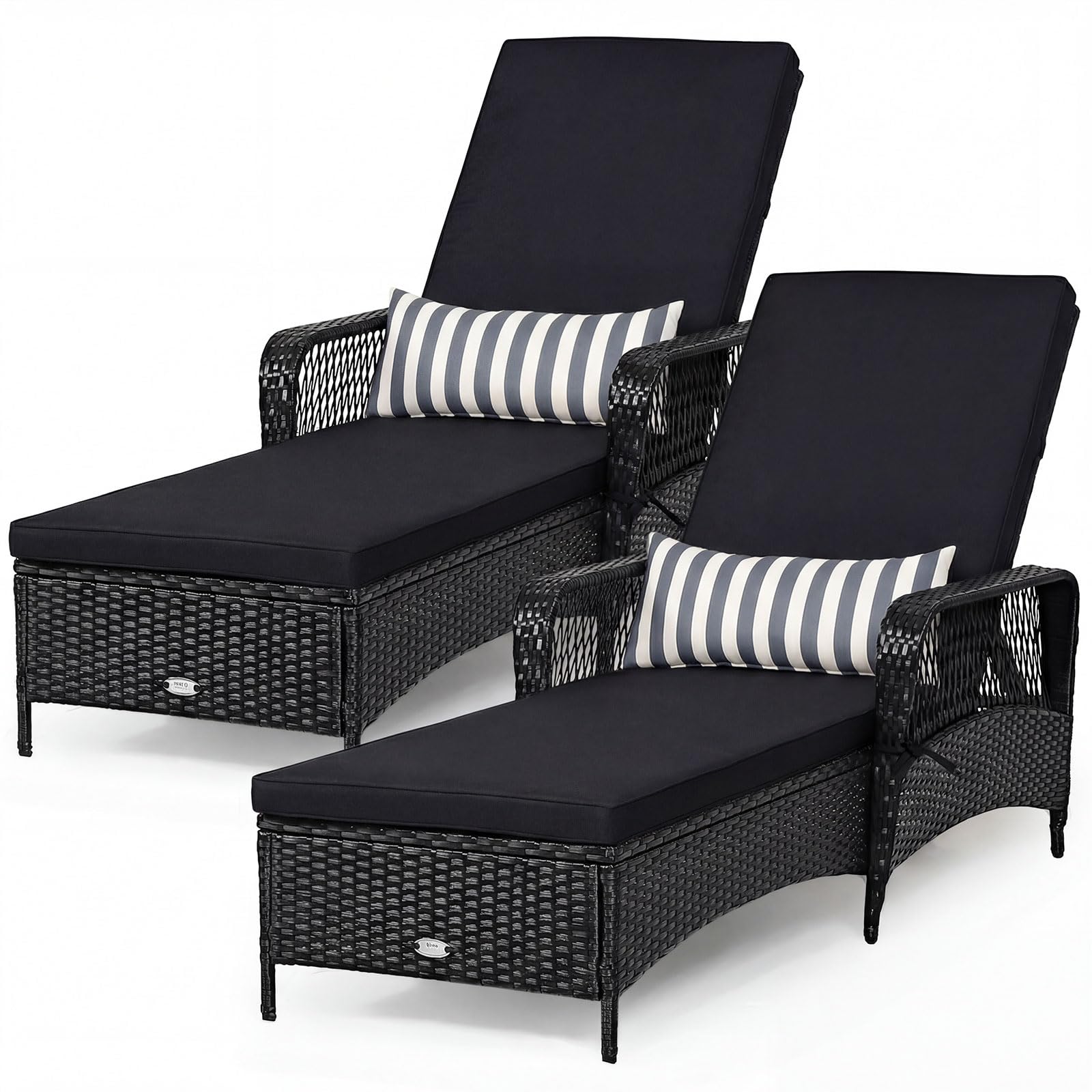 Tangkula Wicker Chaise Lounge Outdoor, Patio Rattan Reclining Chaise with 6-Gear Adjustable Backrest, Thick Padded Cushion & Removable Lumbar Pillow, Pool Lounge Chairs for Outside Balcony Backyard