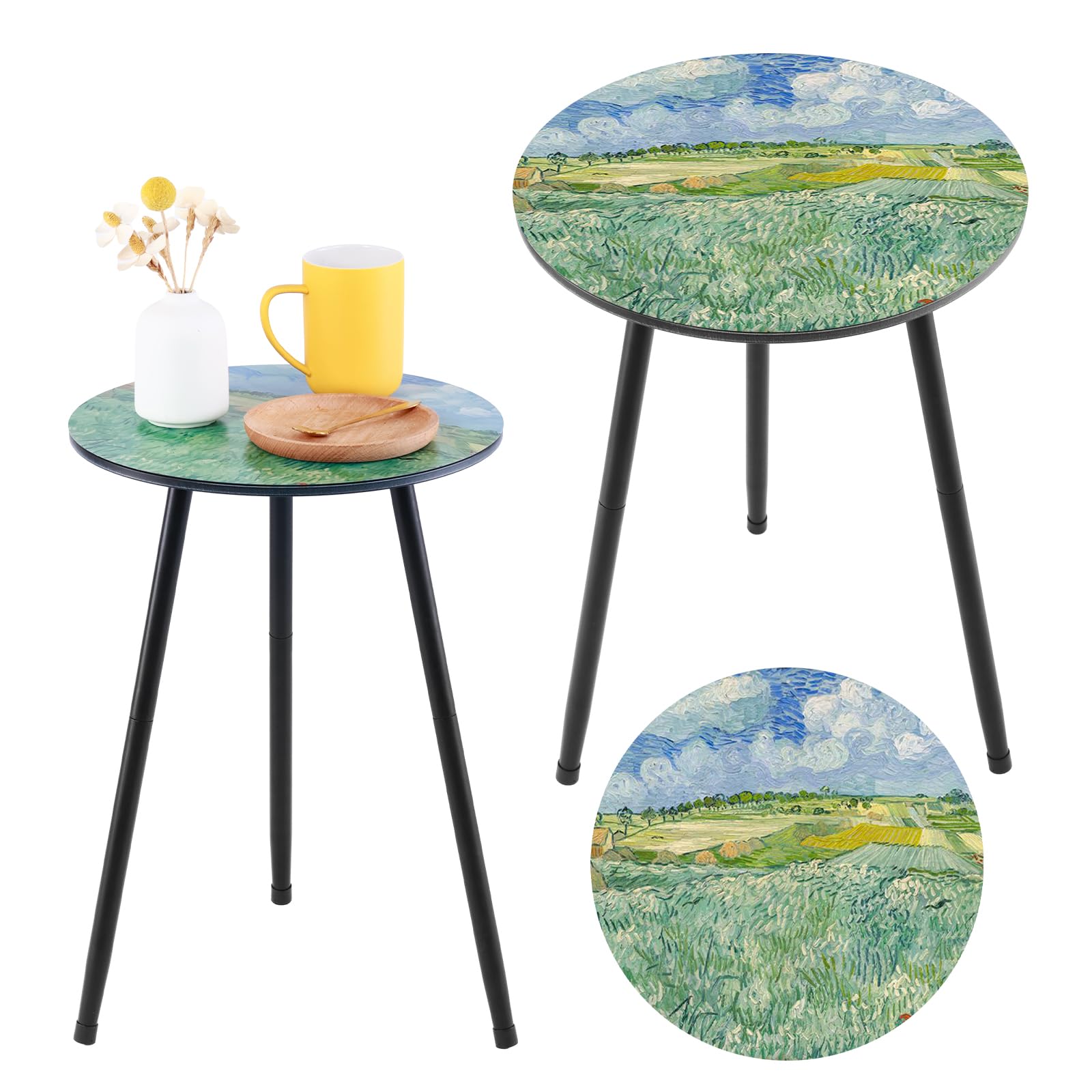 Outdoor Side Table Set of 2 Patio Round Tables for Outside Black End Tables Small Coffee Table End Table Modern Metal Porch Plant Stands for Balcony, Indoor, Bedroom, Living Room, Small Spaces