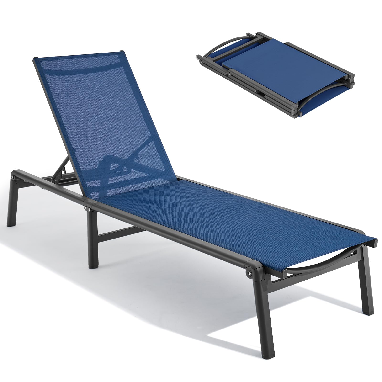 ONBRILL Aluminum Chaise Lounge Chair Outdoor, Foldable & Assembly Free Outdoor Lounge Chair with 5 Position Adjustable Backrest, Patio Pool Lounge Chairs for Outside Poolside Beach Lawn, 1PC, Khaki