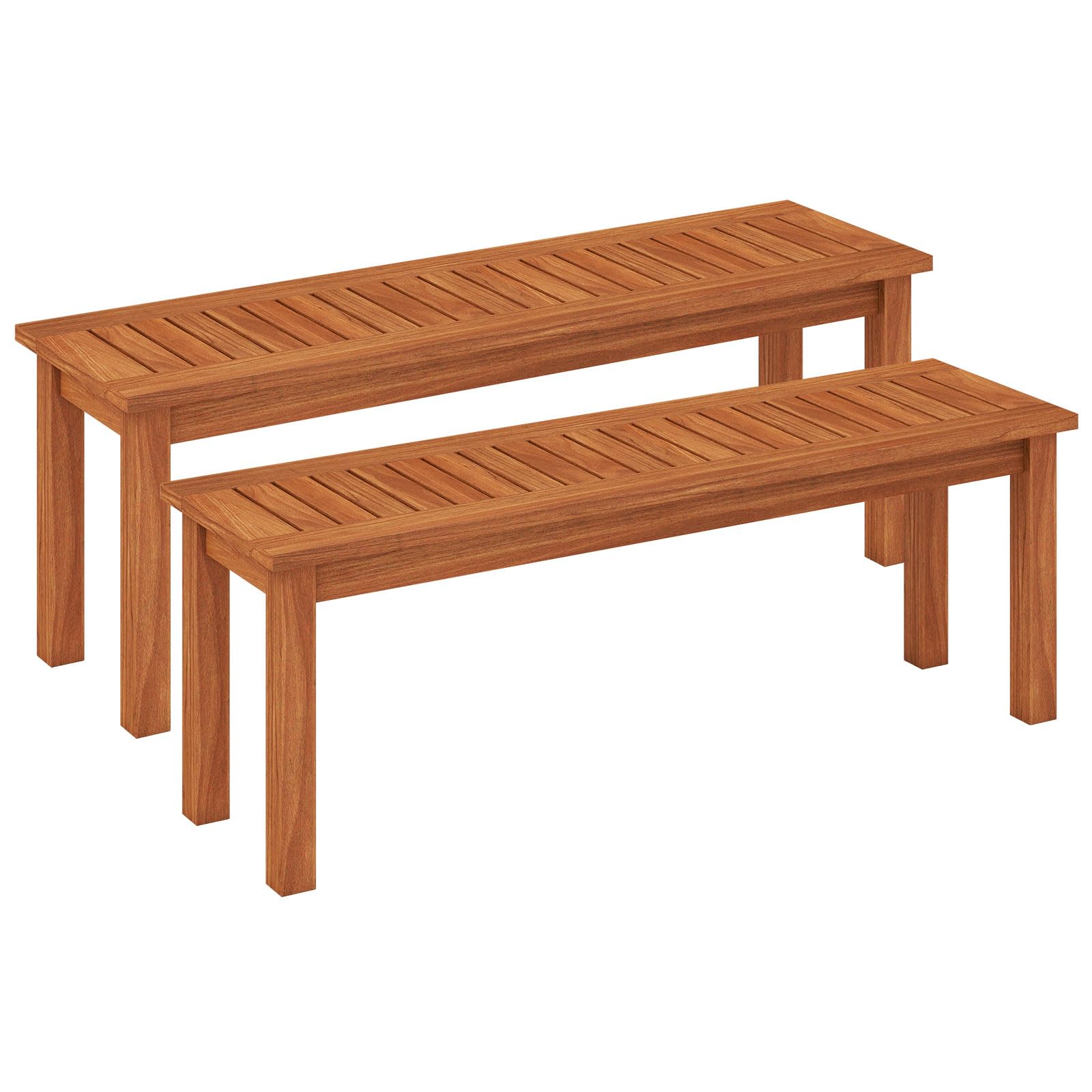 Tangkula Patio Wood Bench, 2-Person Solid Wood Bench with Slatted Seat, 39.5" Long Loveseat with Stable Wood Frame, Indoor Outdoor Dining Bench for Backyard, Poolside, Entryway (1)