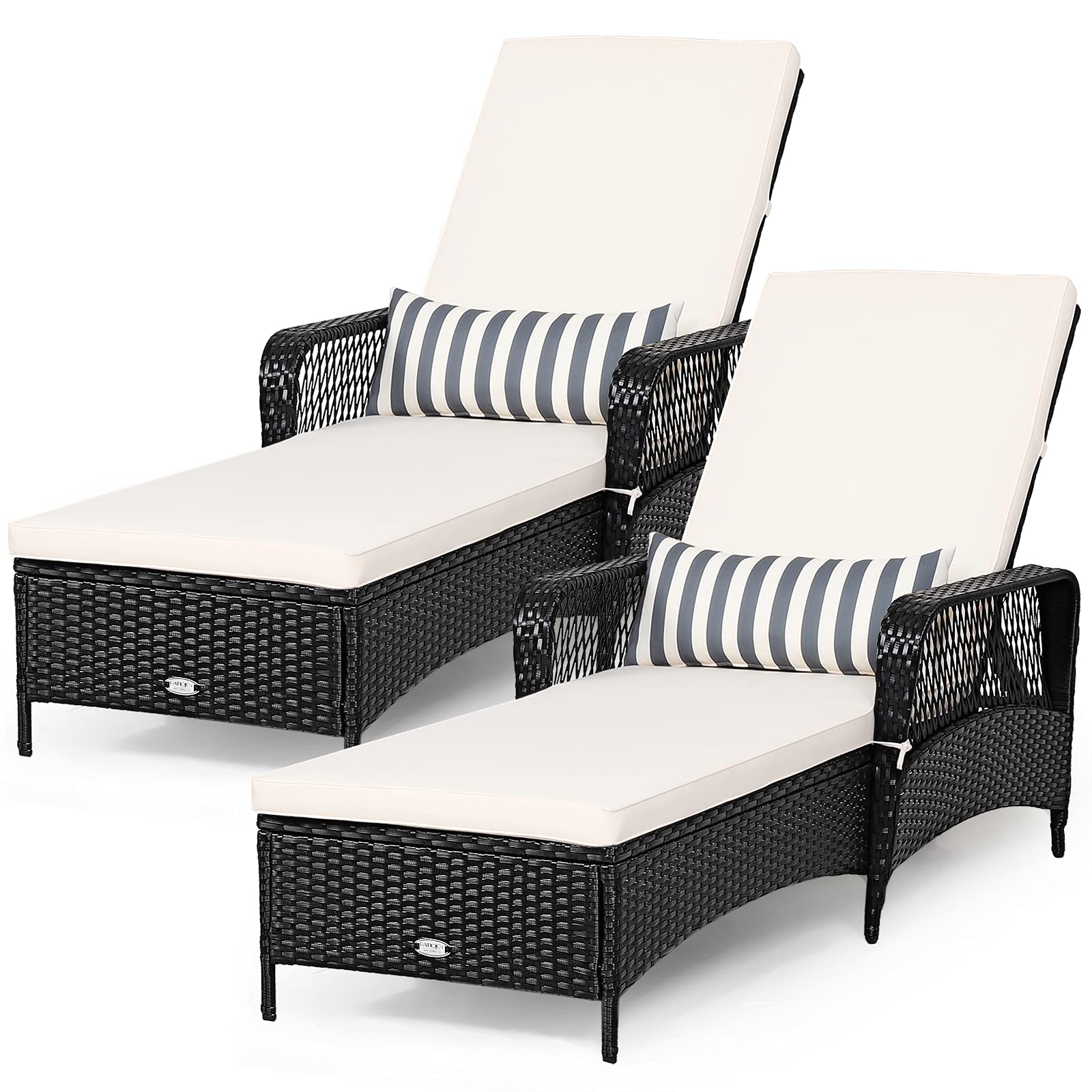Tangkula Wicker Chaise Lounge Outdoor, Patio Rattan Reclining Chaise with 6-Gear Adjustable Backrest, Thick Padded Cushion & Removable Lumbar Pillow, Pool Lounge Chairs for Outside Balcony Backyard