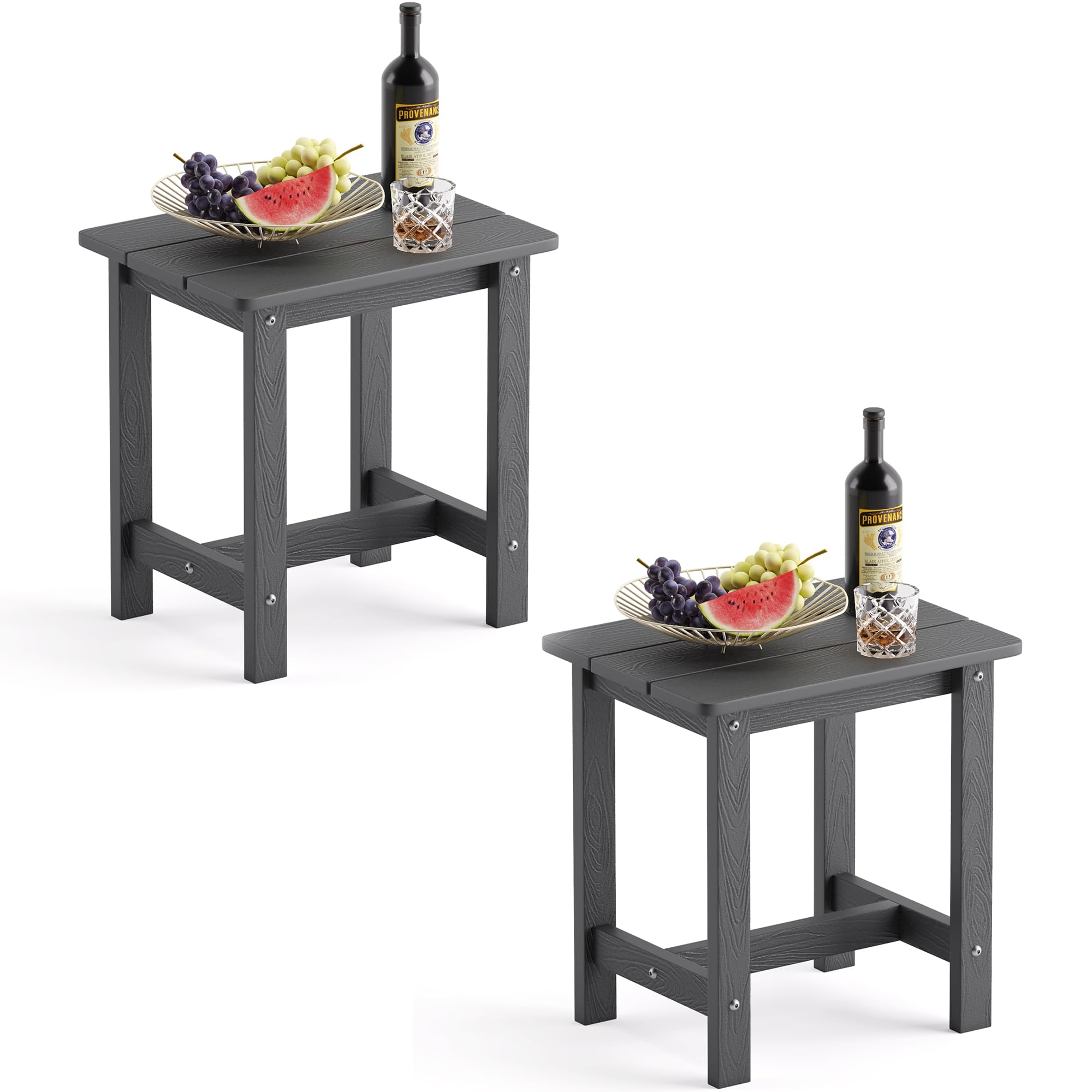 LUE BONA Outdoor Side Table Set of 2, HDPS Small Outdoor Table, Adirondack Side Table, Outside End Table for Patio, Porch, Deck, Pool, Weather Resistant/Easy Maintenance/Indoor or Outside Use, Black