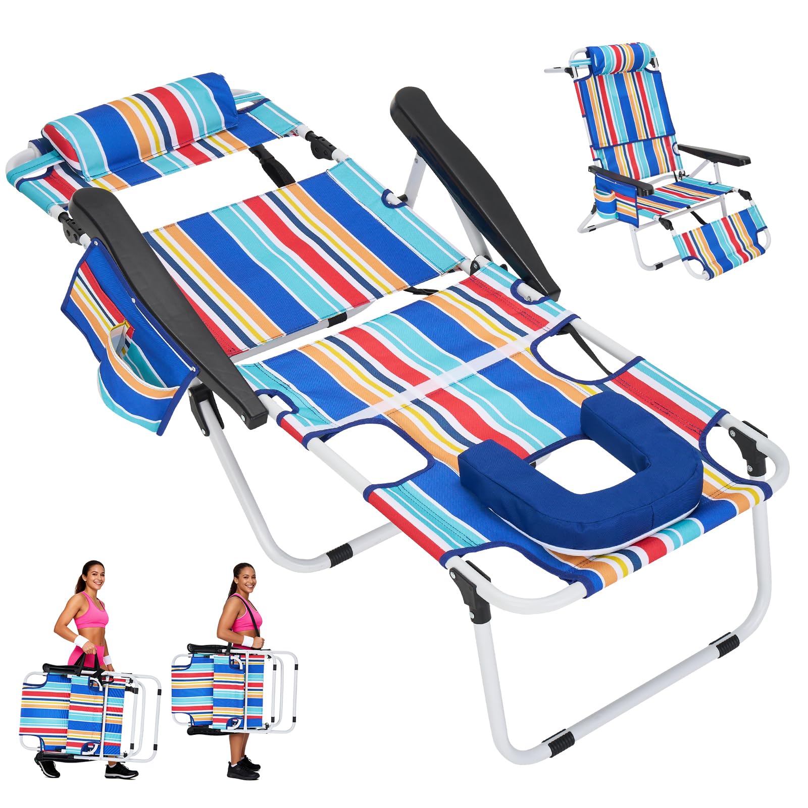 ABORON Heavy Duty Tanning Chair,Outdoor 5-Position Folding Chaise Lounge Chair with Pad,Portable Beach Lounge Chair for Outdoor Sunbathing Patio Pool Lawn Deck Poolside