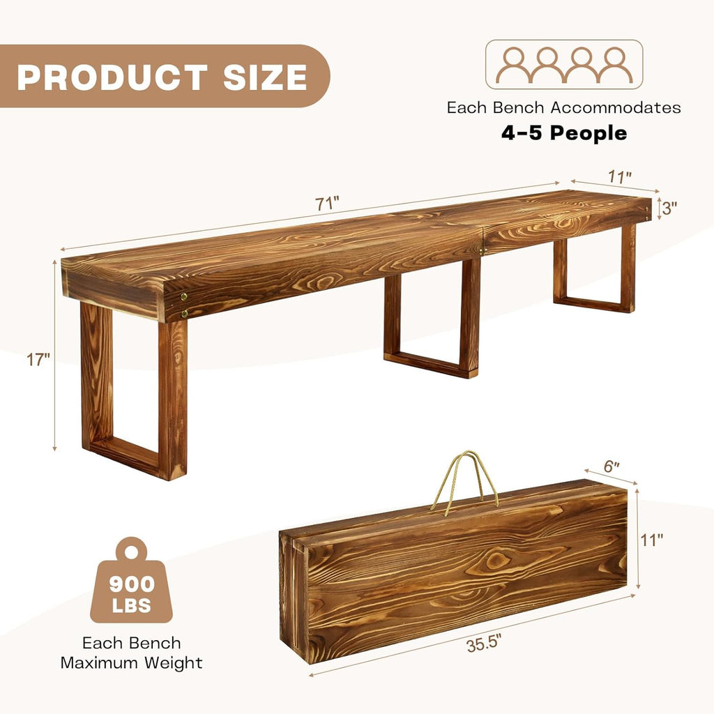 71" Outdoor Solid Wood Folding Bench,Portable Garden Long Narrow Foldable Bench,6Ft Indoor Outdoor Backless Wooden Noodle Benches for Picnic Party Camping Dining Seat,Bears 900 pounds Natural