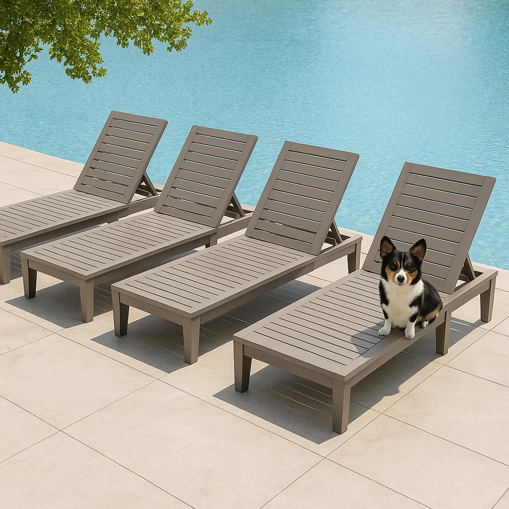 Outdoor Chaise Lounge Chair Set of 2,Waterproof & Lightweight Lounge Chair Outdoor with 5-Position Adjustable Back, Patio Lounge Chair for Garden, Pool Lounge Chairs for Poolside or Beach Use