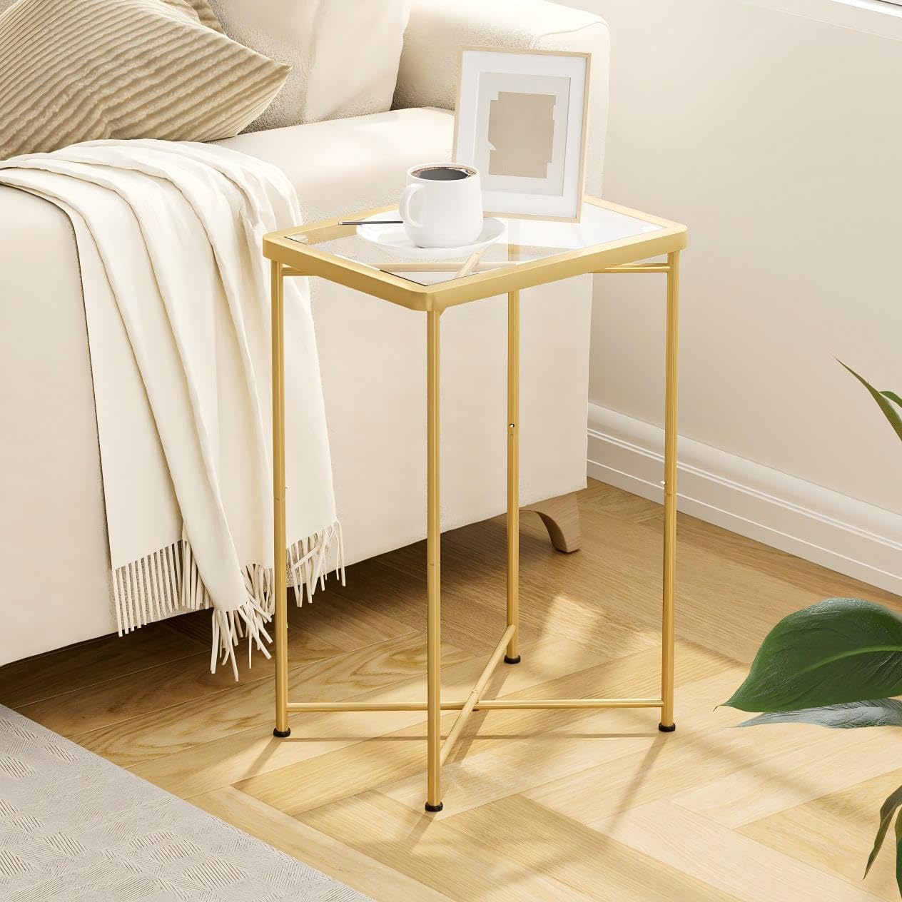Garden 4 you Small Side Table, Glass End Table Set of 2, Black Outdoor Side Table with Metal Frame, Mini Bedside Table for Living Room, Bedroom, Patio, Small Space, 2pcs