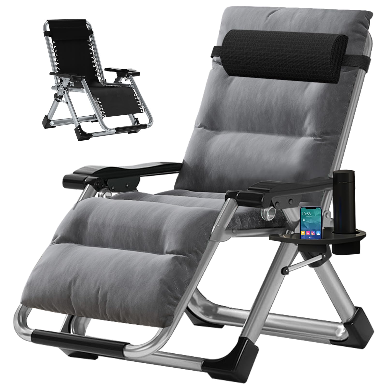 ABORON Zero Gravity Chair,Premium Outdoor Lawn Folding Lounge Chairs,Sturdy Adjustable Reclining Patio Chairs with Removable Cushion,Headrest & Tray