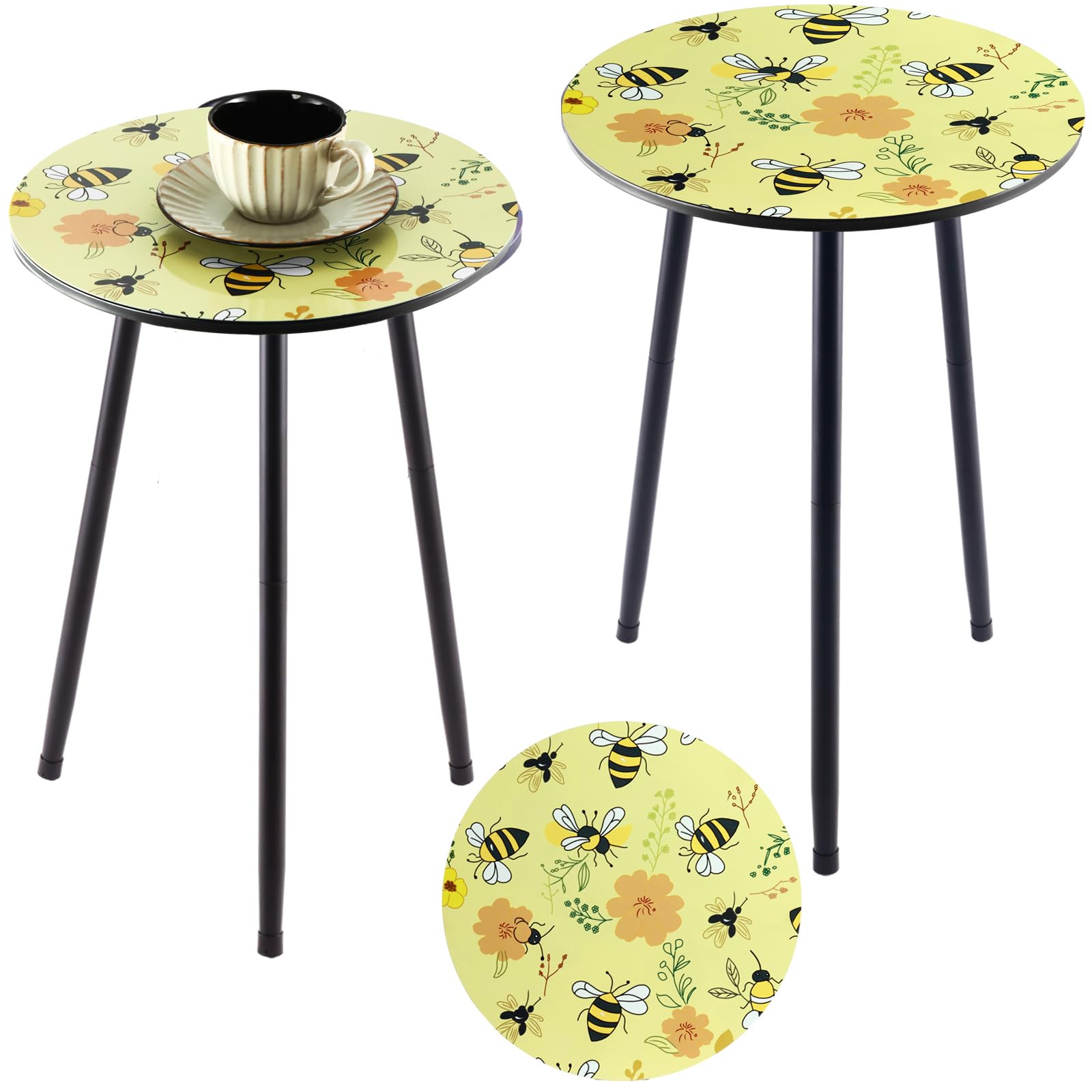 Metal Outdoor Side Tables Set of Two Small Outside Round End Table for Patio Modern Accent Garden Corner Table for Small Spaces, Balcony, Porch, Weather-Resistant, Plant Stand Indoor, Black