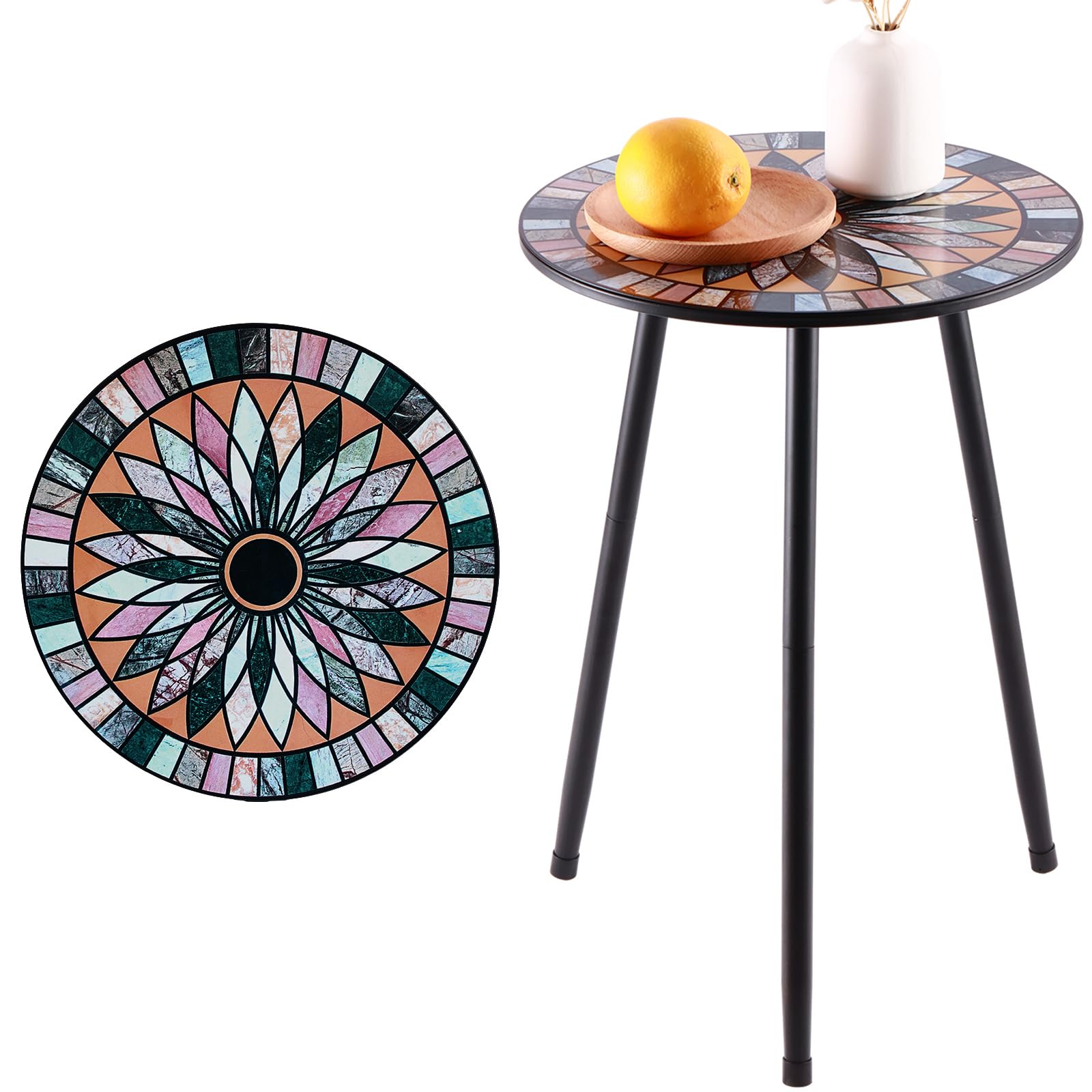 Metal Outdoor Side Tables Set of Two Small Outside Round End Table for Patio Modern Accent Garden Corner Table for Small Spaces, Balcony, Porch, Weather-Resistant, Plant Stand Indoor, Black