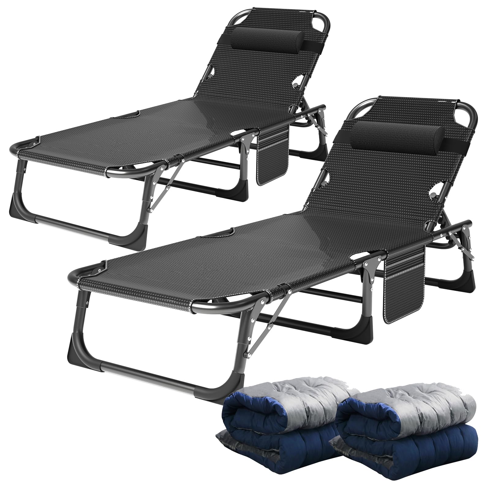 ABORON Heavy Duty Tanning Chair,Outdoor 5-Position Folding Chaise Lounge Chair with Pad,Portable Beach Lounge Chair for Outdoor Sunbathing Patio Pool Lawn Deck Poolside
