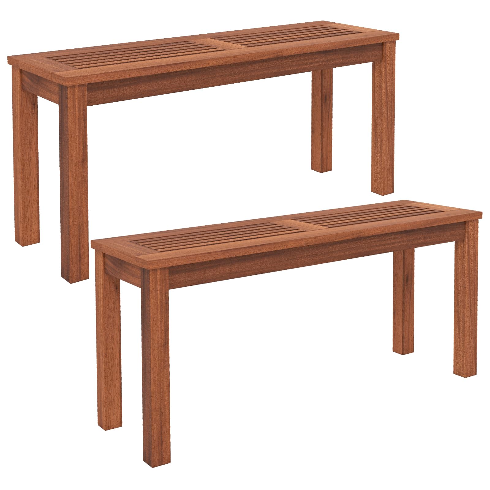 Tangkula Patio Wood Bench, 2-Person Solid Wood Bench with Slatted Seat, 39.5" Long Loveseat with Stable Wood Frame, Indoor Outdoor Dining Bench for Backyard, Poolside, Entryway (1)