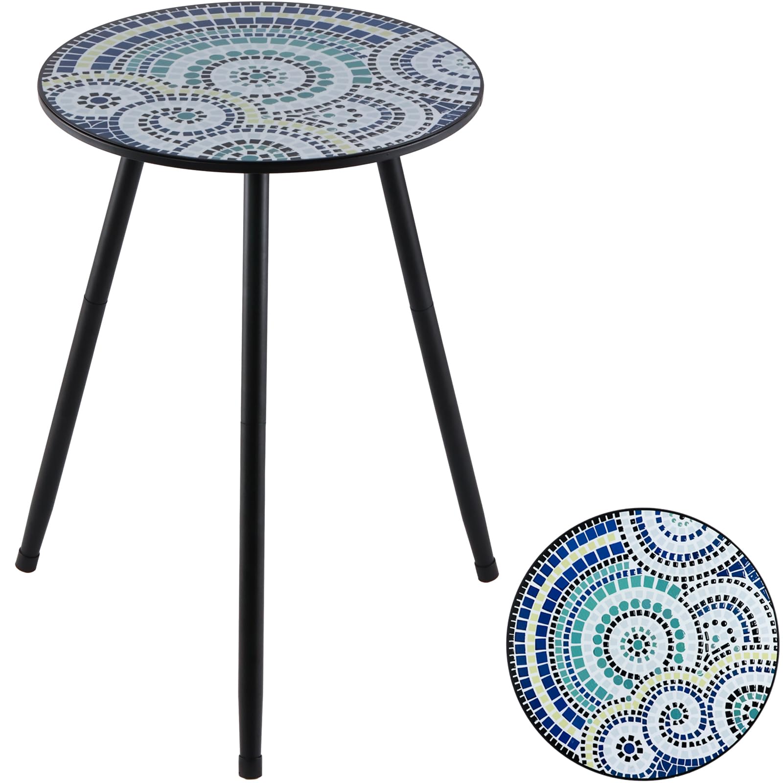 Metal Outdoor Side Tables Set of Two Small Outside Round End Table for Patio Modern Accent Garden Corner Table for Small Spaces, Balcony, Porch, Weather-Resistant, Plant Stand Indoor, Black