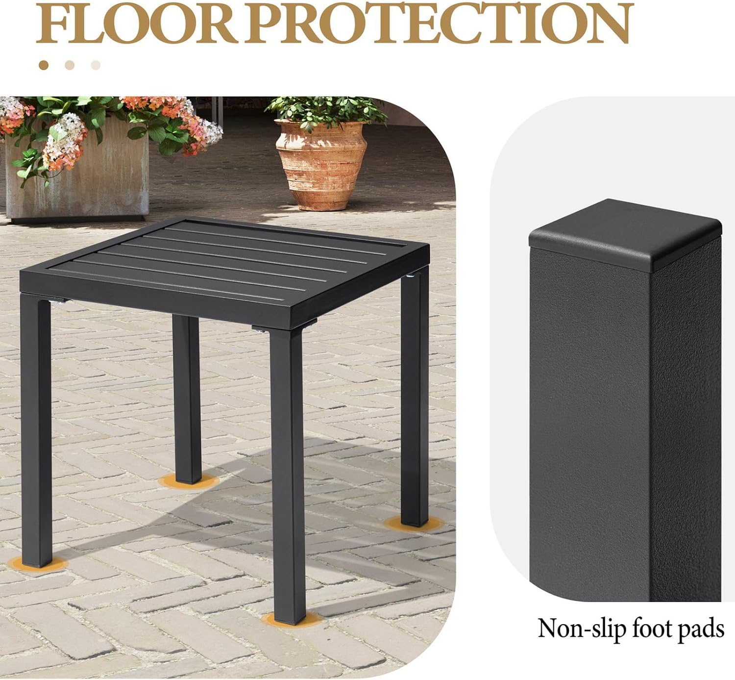 Crestlive Products Outdoor Side Table Set of 2,Black Small Square Metal End Table Weather Resistant Balcony Table for Pool Patio