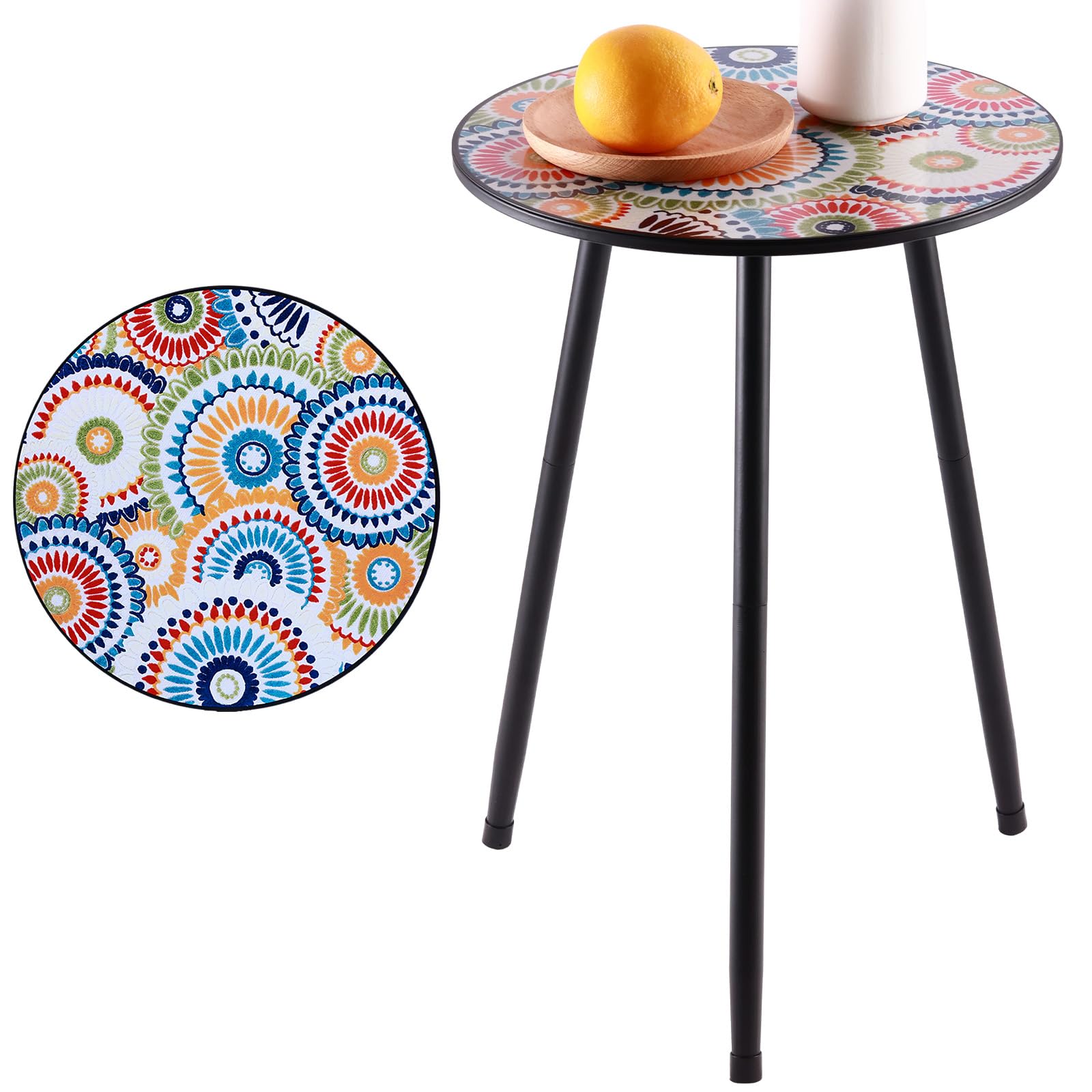 Metal Outdoor Side Tables Set of Two Small Outside Round End Table for Patio Modern Accent Garden Corner Table for Small Spaces, Balcony, Porch, Weather-Resistant, Plant Stand Indoor, Black