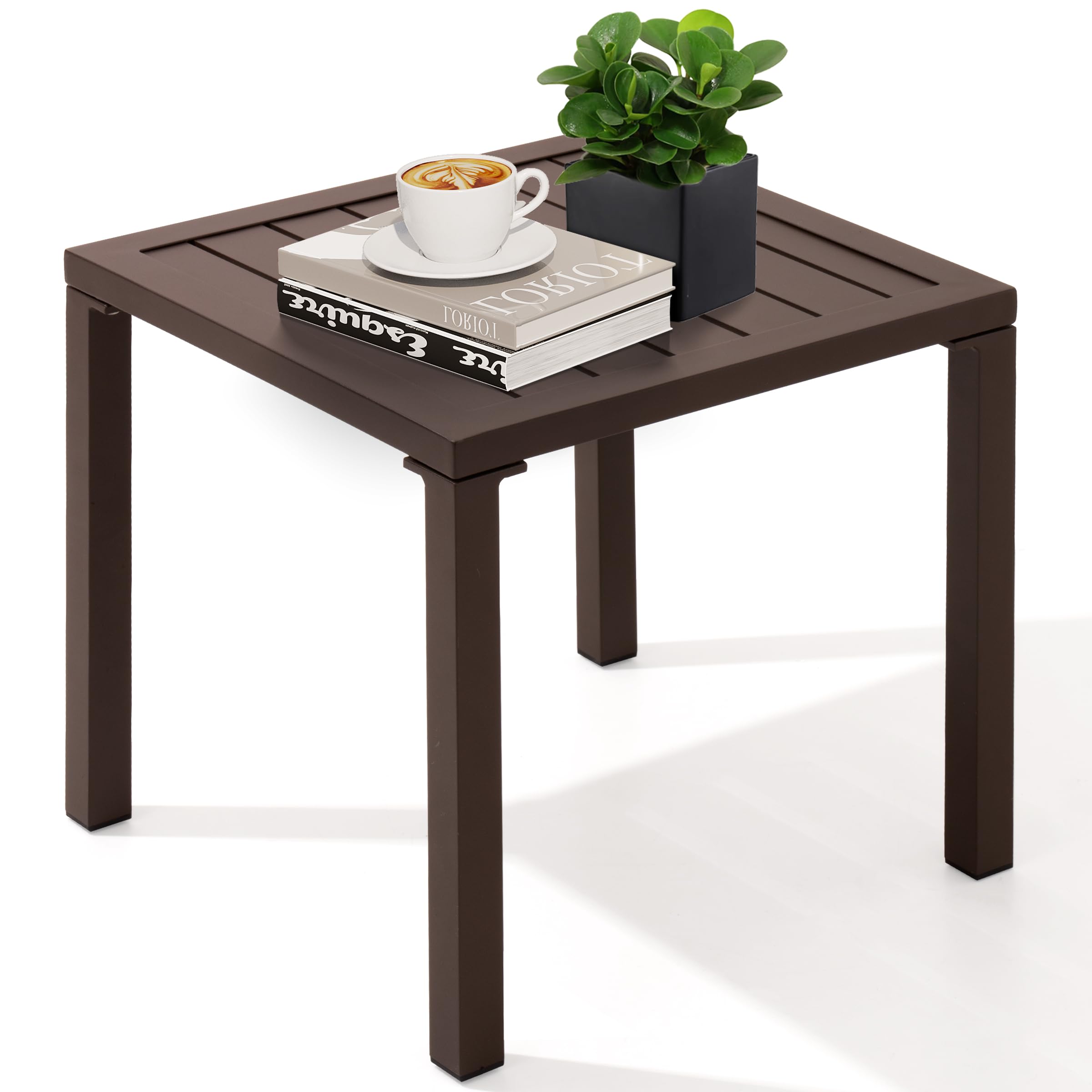 Crestlive Products Aluminum Outdoor Side Table Set of 2, Pool Lounge Chair Side Table, Weather Resistant Small Square Coffee End Table for Patio, Yard, Garden, Porch, Deck, Outdoor