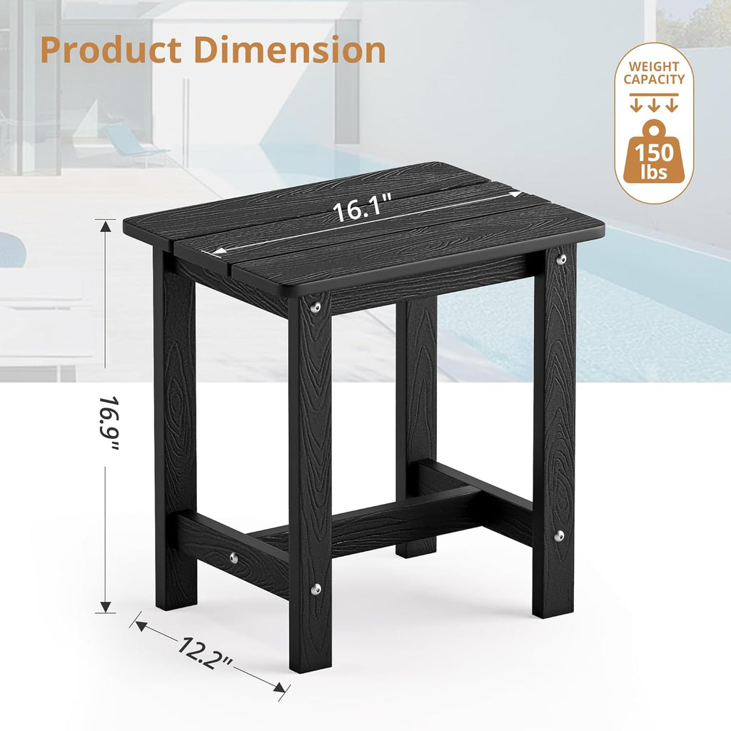 LUE BONA Outdoor Side Table Set of 2, HDPS Small Outdoor Table, Adirondack Side Table, Outside End Table for Patio, Porch, Deck, Pool, Weather Resistant/Easy Maintenance/Indoor or Outside Use, Black