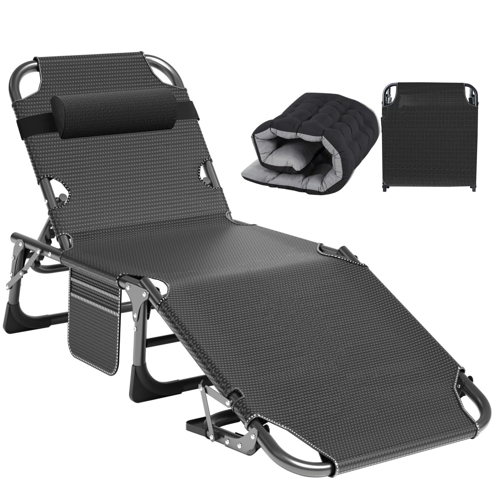 ABORON Heavy Duty Tanning Chair,Outdoor 5-Position Folding Chaise Lounge Chair with Pad,Portable Beach Lounge Chair for Outdoor Sunbathing Patio Pool Lawn Deck Poolside