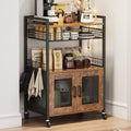 Small Coffee Bar Cabinet with Storage, 3-Tier Rolling Coffee Bar Table, Farmhouse Coffee Cart Station with 2 Doors for Living Room, Dining Room, Rustic Brown
