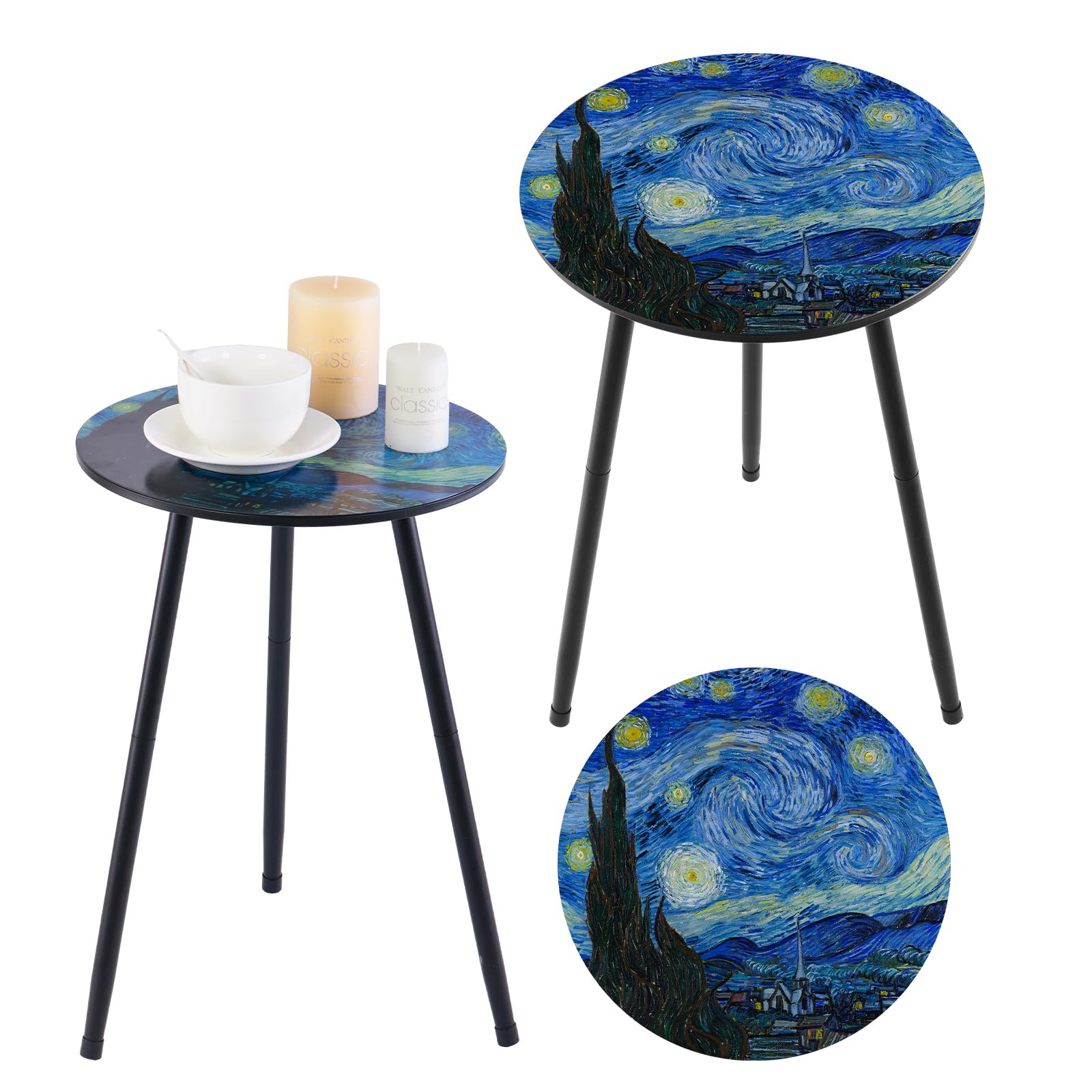 Outdoor Side Table Set of 2 Patio Round Tables for Outside Black End Tables Small Coffee Table End Table Modern Metal Porch Plant Stands for Balcony, Indoor, Bedroom, Living Room, Small Spaces