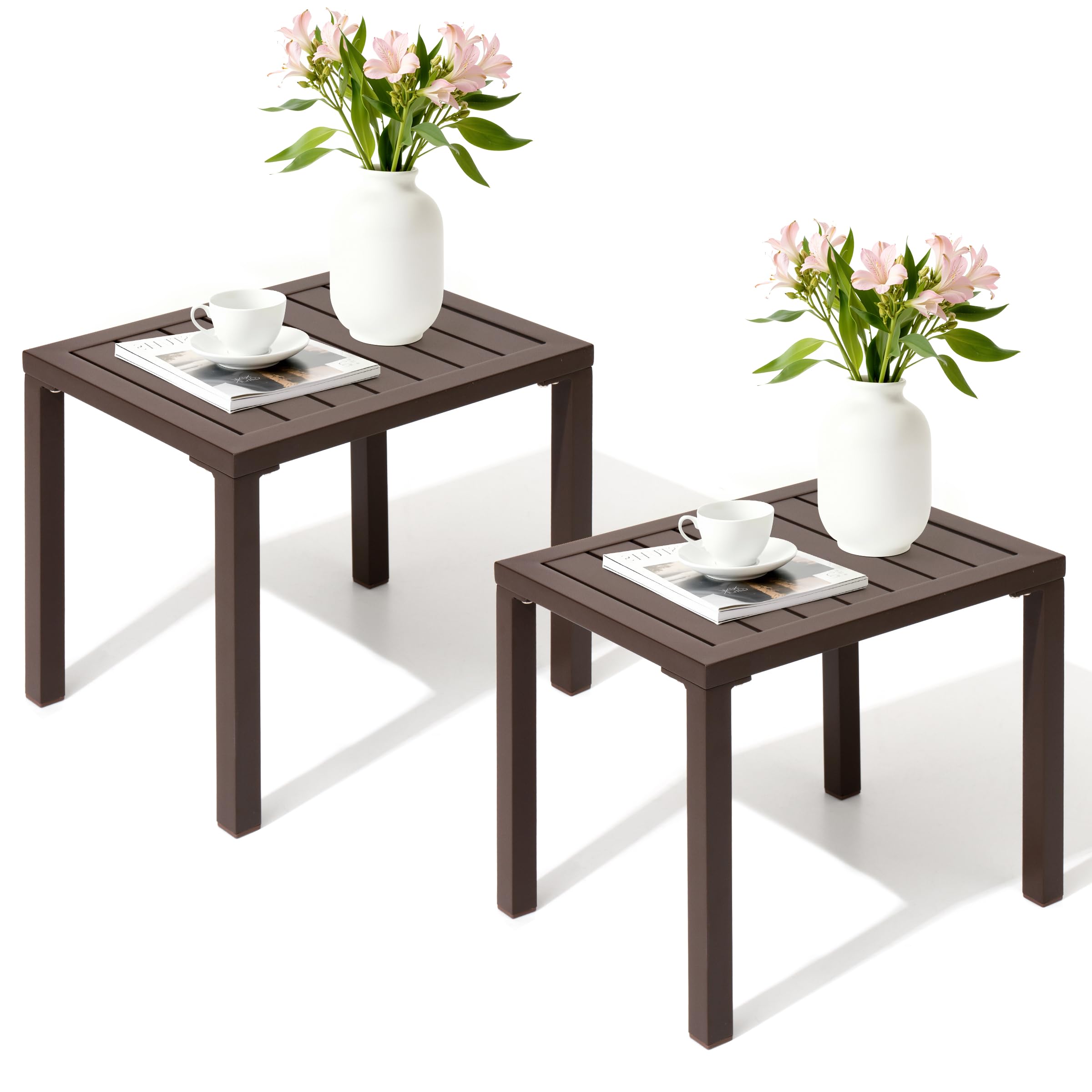 Crestlive Products Aluminum Outdoor Side Table Set of 2, Pool Lounge Chair Side Table, Weather Resistant Small Square Coffee End Table for Patio, Yard, Garden, Porch, Deck, Outdoor