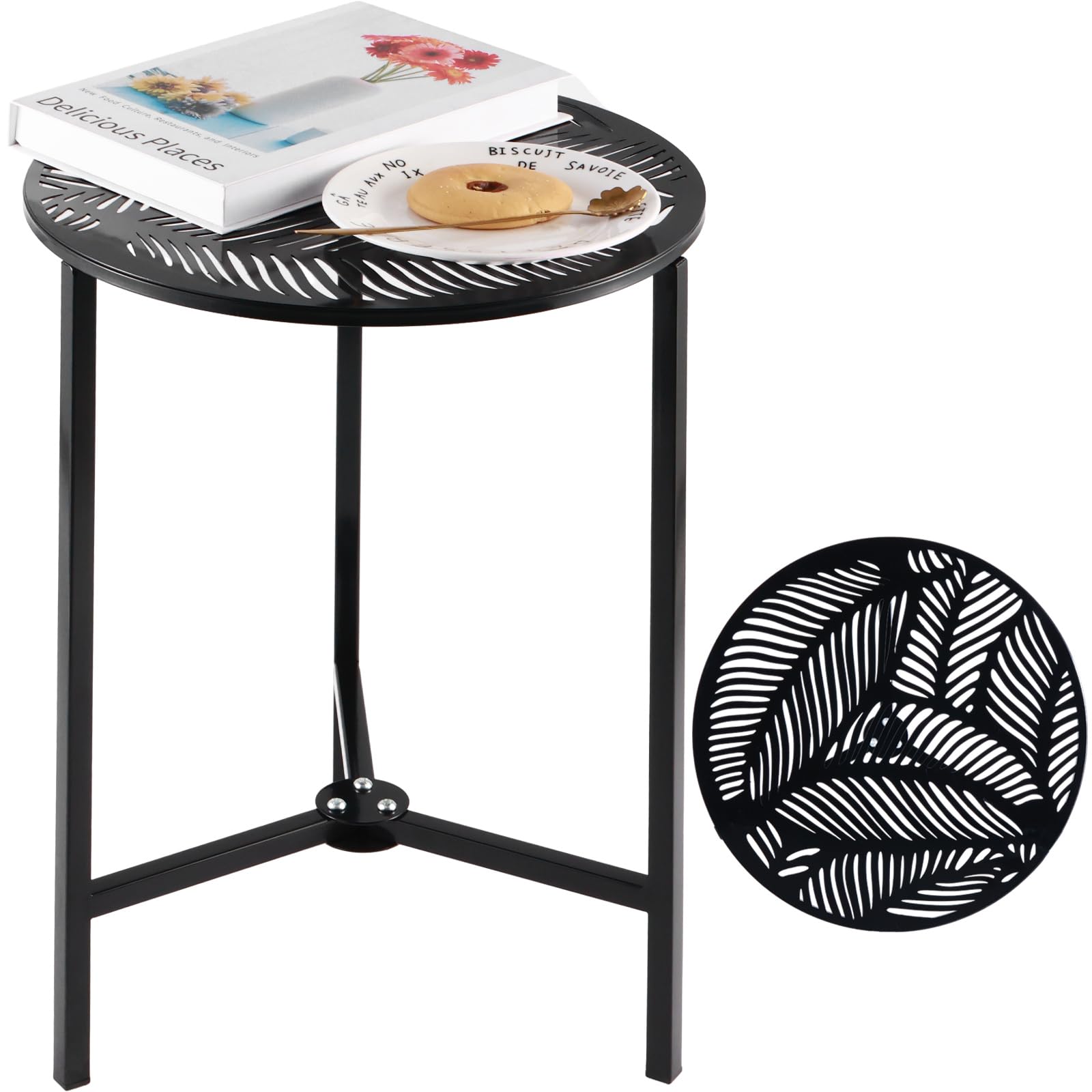 Party Zealot Set of 2 Small Round Metal Side Tables, 13-Inch Black Outdoor End Tables for Patio, Balcony, Porch or Garden – Weather-Resistant Corner Coffee Table for Small Spaces & Indoor Plant Stand