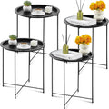 Kigley Set of 4 Metal Side Table Folding Tray Round Foldable End Table Outdoor Tray Table Small Stable Snack Nightstand for Outdoor Indoor Living Room Bedroom Patio, Black, 18.5 x 18.5 x 19.7''