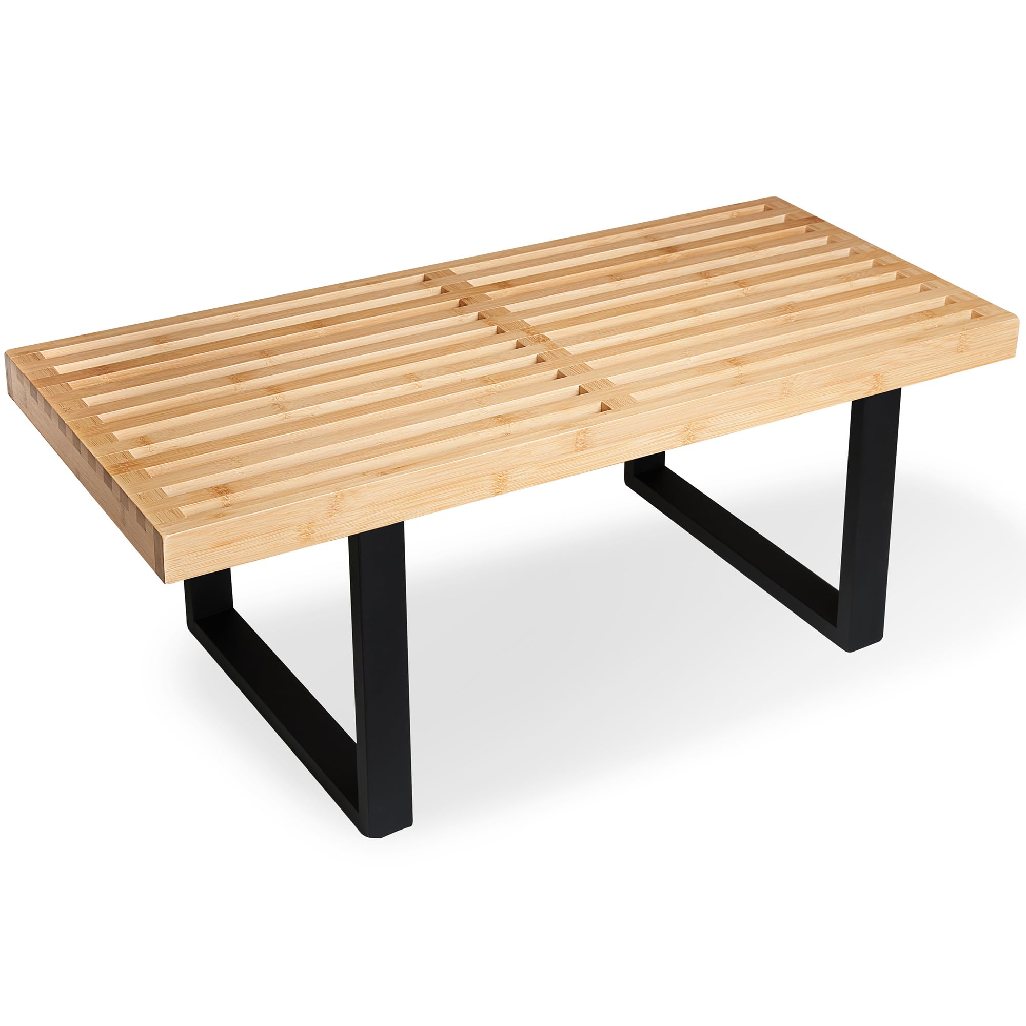 Bamboo Natural 36 inch Wooden Bench, Small Wood Benches for Entryway, Living & Dining Room, Kitchen, Bedroom, Bathroom, Hallway, Front Door, For Indoor & Outdoor Patio Use, Mid Century Modern Decor