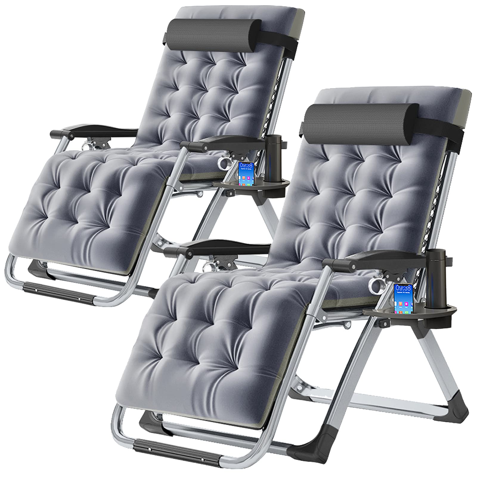ABORON Zero Gravity Chair,Premium Outdoor Lawn Folding Lounge Chairs,Sturdy Adjustable Reclining Patio Chairs with Removable Cushion,Headrest & Tray