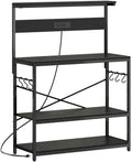 SUPERJARE Kitchen Bakers Rack with Power Outlet, Coffee Bar Table 4 Tiers, Kitchen Microwave Stand with 6 S-Shaped Hooks, Storage Shelf Rack for Spices, Pots and Pans - Rustic Brown