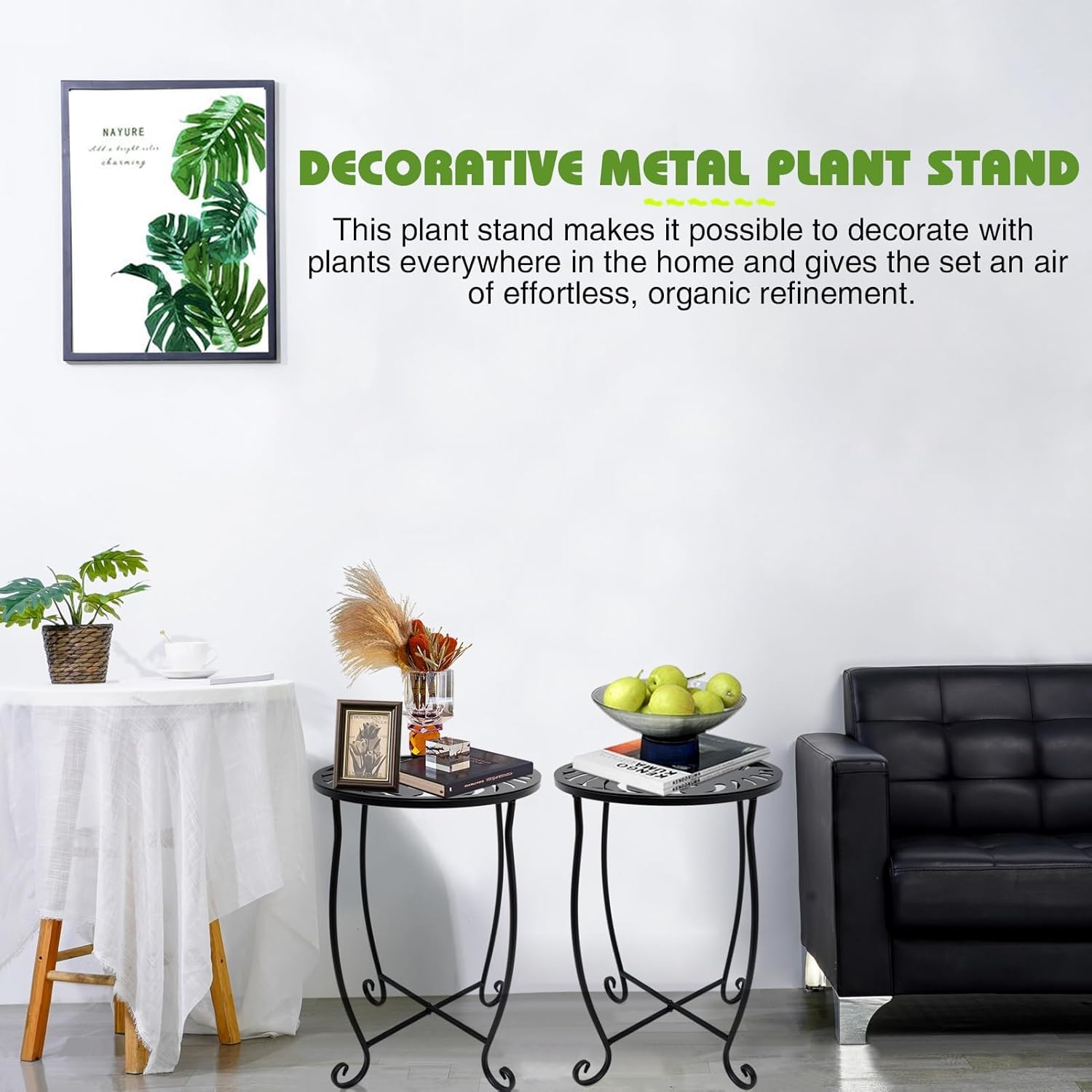 Small Side Tables for Small Space, 2 Pack Metal Outdoor Indoor Side Table, Weather Resistant Mini Metal Round Side Table Pool Chair Side Table for Patio Yard Porch Balcony Garden Bedside, Black