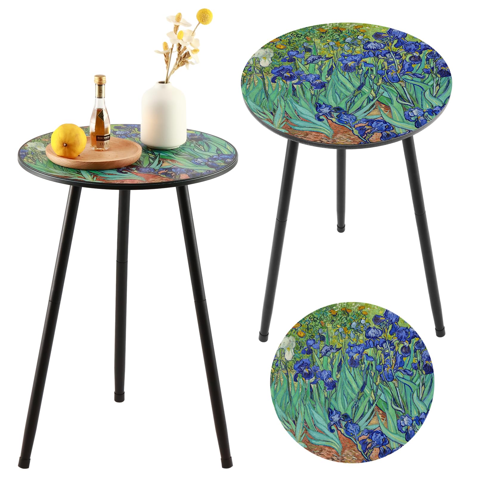 Outdoor Side Table Set of 2 Patio Round Tables for Outside Black End Tables Small Coffee Table End Table Modern Metal Porch Plant Stands for Balcony, Indoor, Bedroom, Living Room, Small Spaces