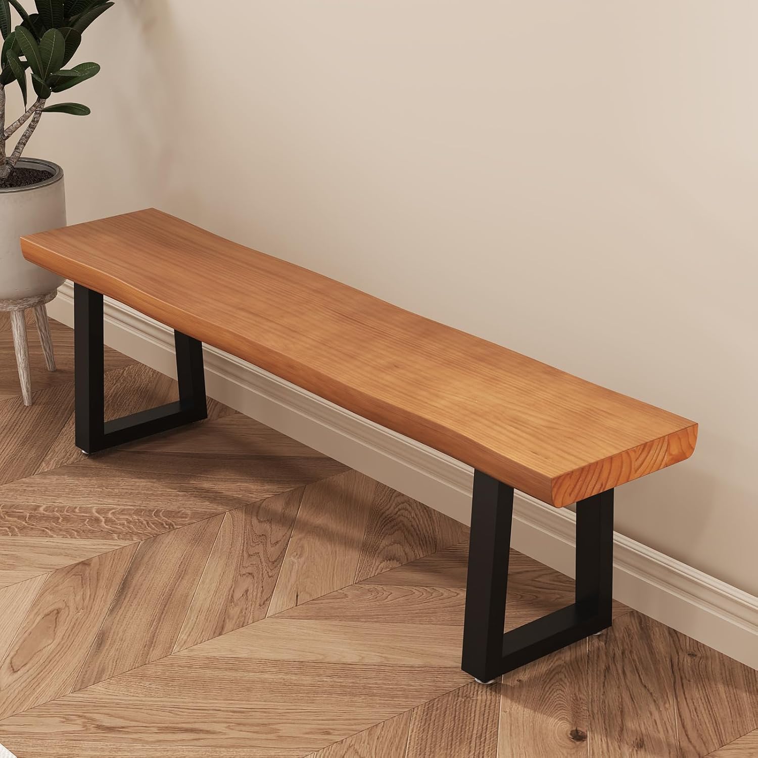 Solid Wood Top Bench with Metal Legs Durable Long Bench for Home Office Living Room Dining Room Versatile Multi Size Options Perfect Chair Stool Dining Bench Dining Chair (Light brown bench, 62.99in)